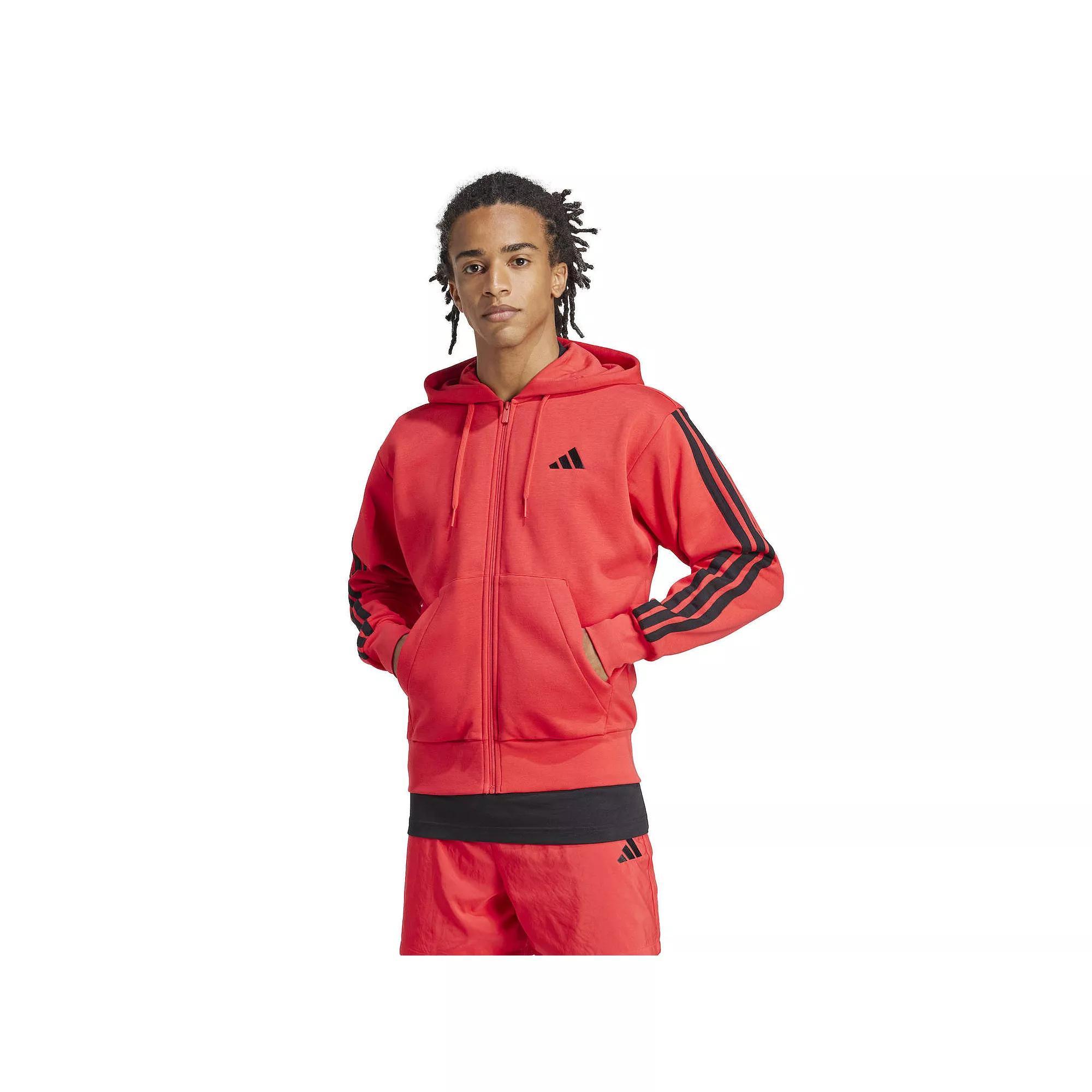 Men's adidas Essentials 3-Stripes Fleece Sportswear Zip Front Hoodie, Size: Medium, Medium Grey Grey Product Image