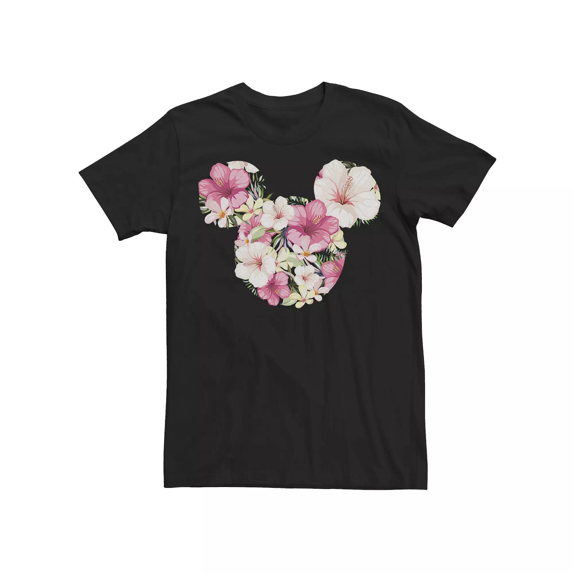 Disney's Mickey & Friends Mickey Floral Fill Men's Tee, Size: Medium, Black Product Image