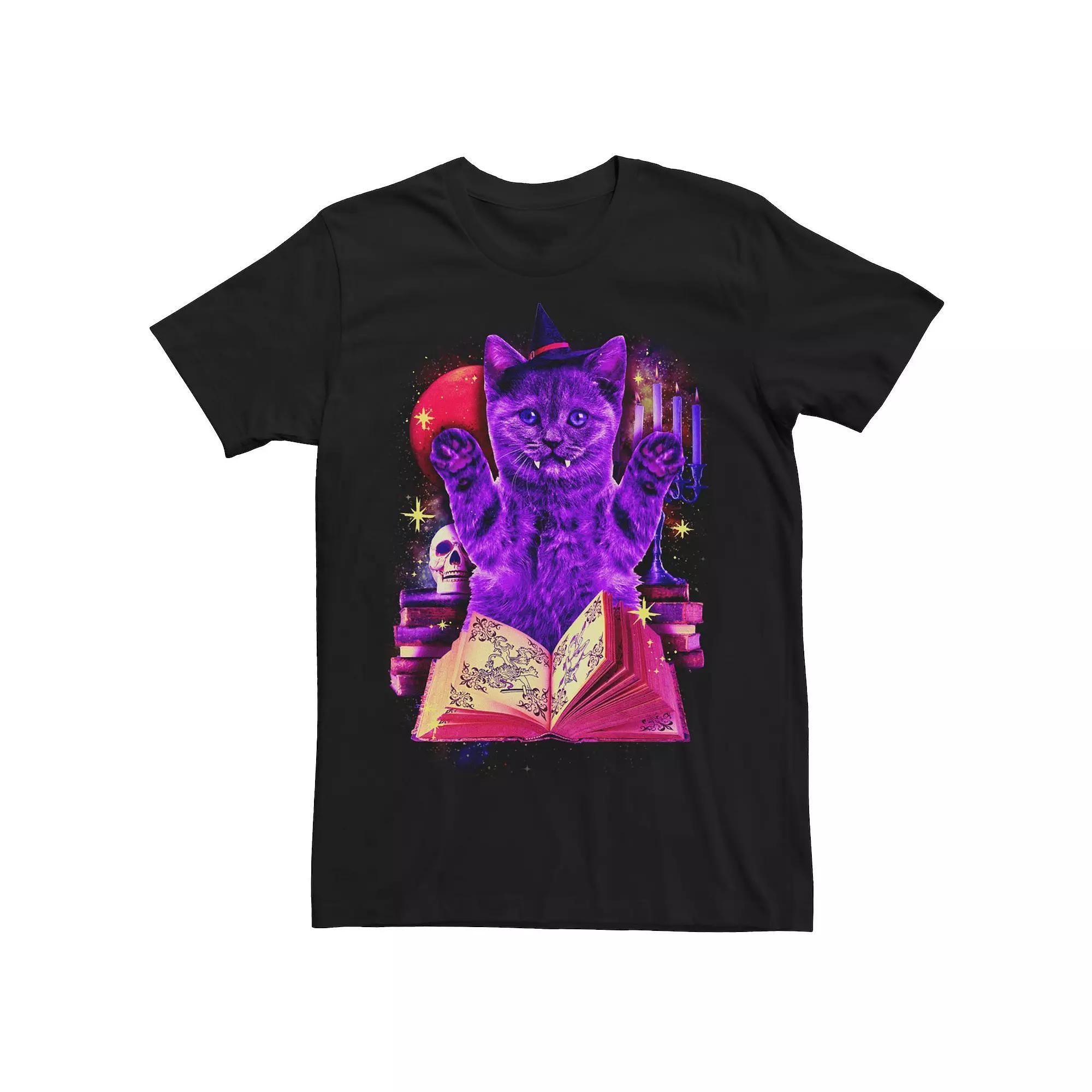 Men's Halloween Evil Purple Witch Cat Tee, Size: Large, Black Product Image