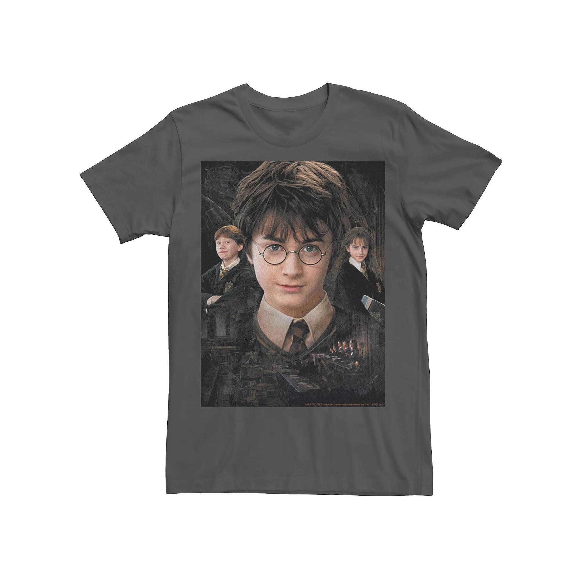 Mens Harry Potter Chamber Of Secrets Harry Ron Hermione Poster Graphic Tee Athletic Grey Product Image