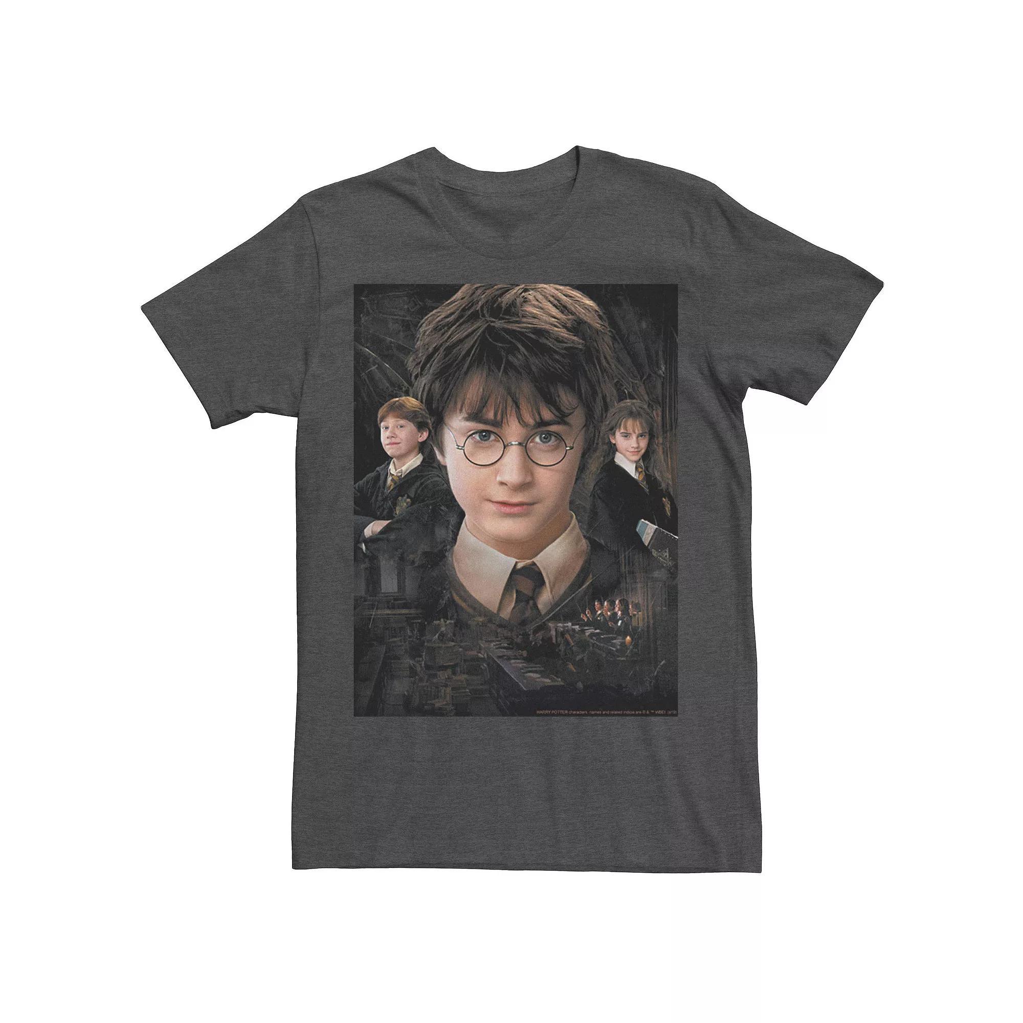 Mens Harry Potter Chamber Of Secrets Harry Ron Hermione Poster Graphic Tee Athletic Grey Product Image