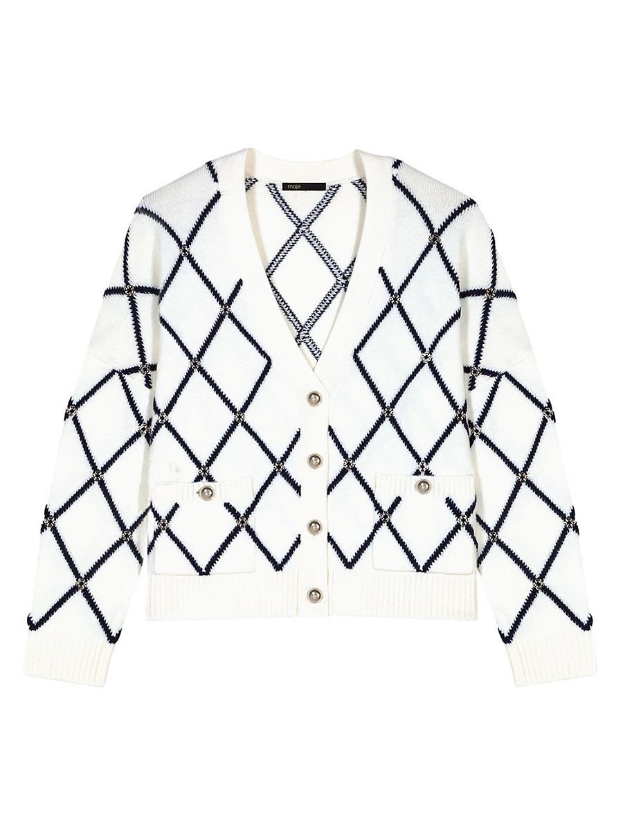 Womens Diamond Pattern Knitted Cardigan Product Image