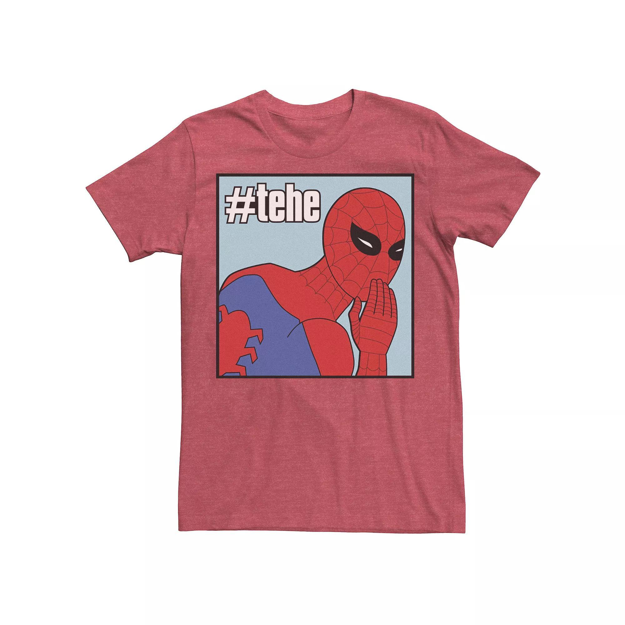 Men's Marvel Spider-Man #tehe Laughing Vintage Portrait Panel Tee, Size: XL, Red Grey Product Image