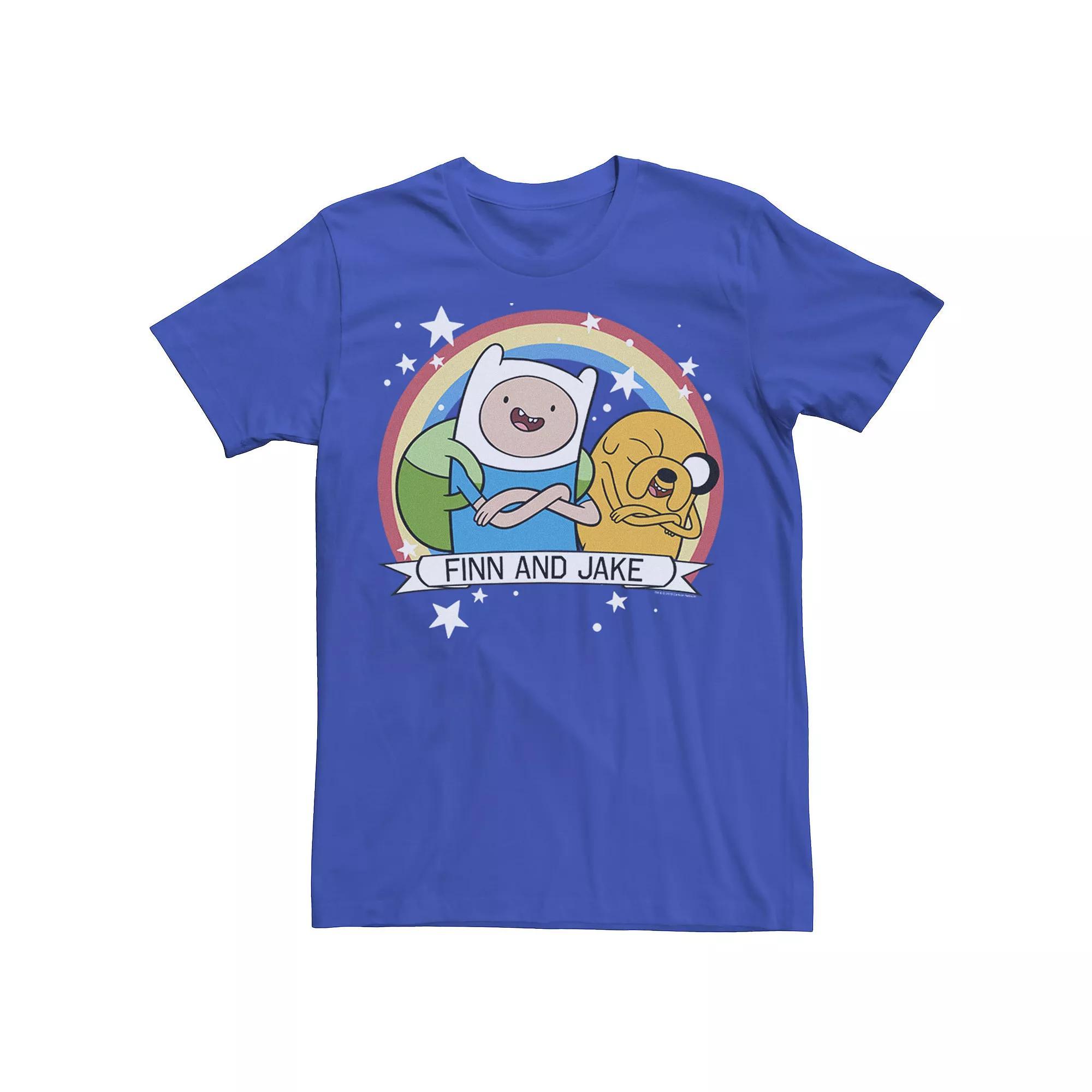 Men's CN Adventure Time Finn & Jake Rainbow Banner Tee, Size: XL, Black Product Image
