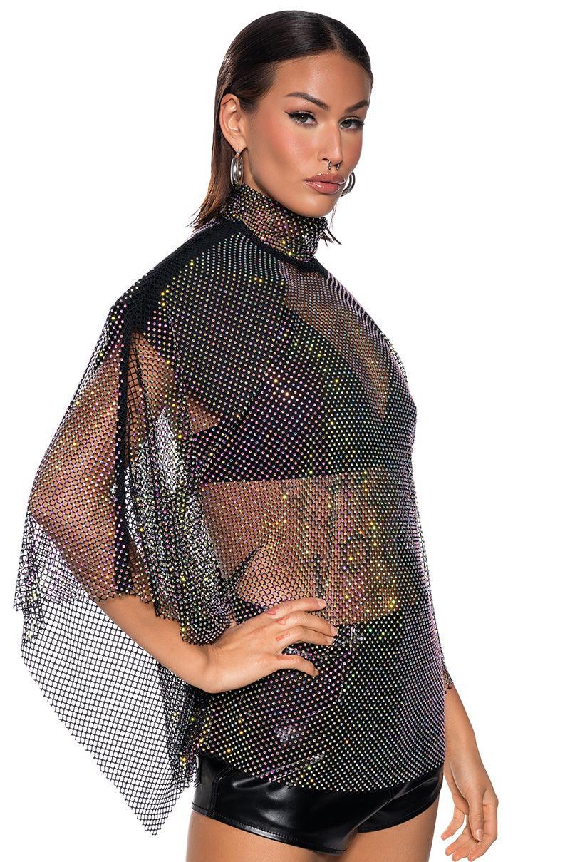 QUEEN OF THEM ALL EMBELLISHED MOCK NECK BLOUSE Product Image