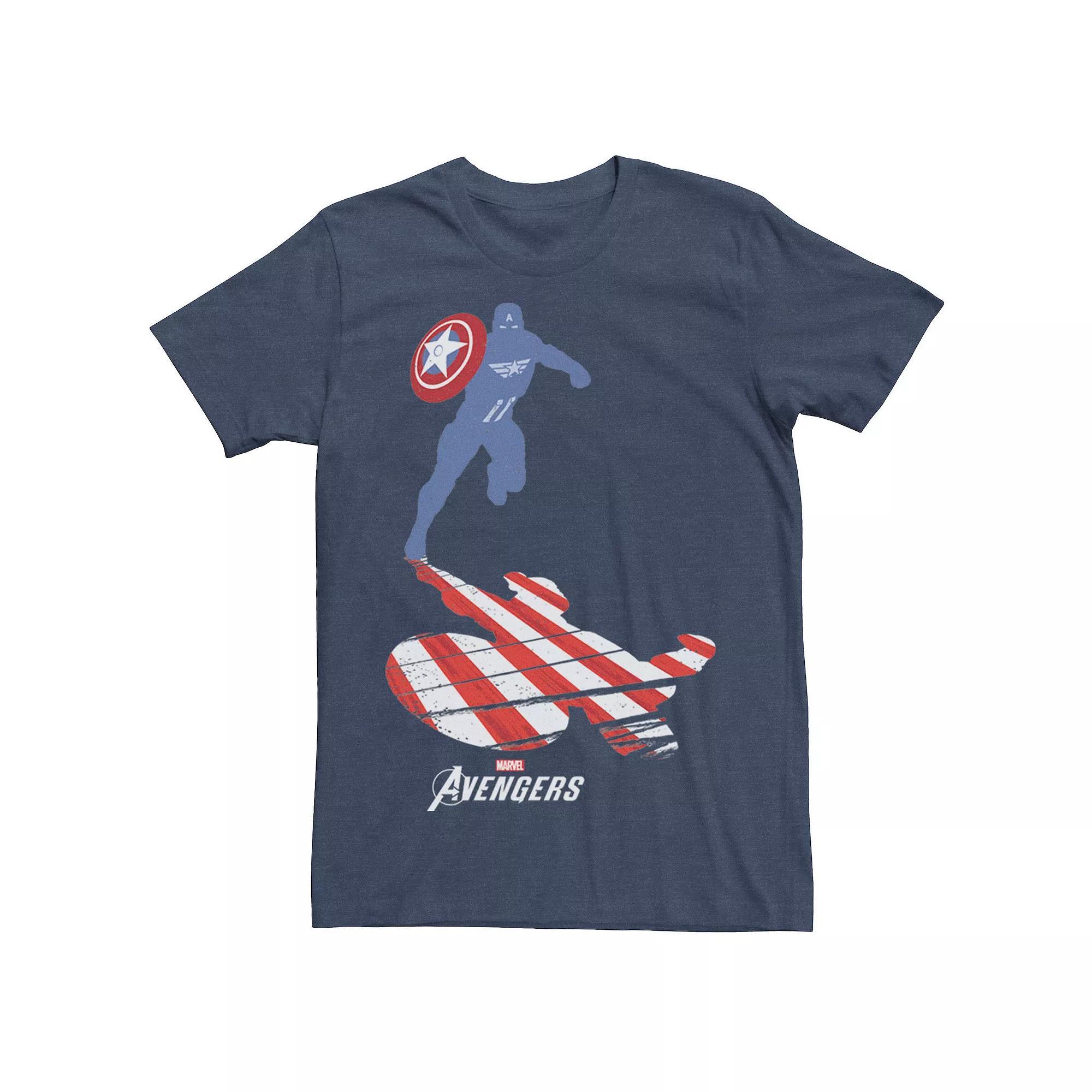 Men's Marvel Avengers Captain America Shadow Flag Tee, Size: Medium, Navy Grey Product Image