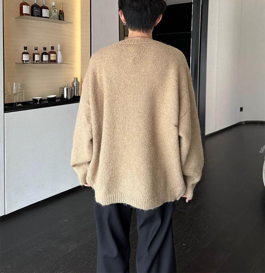 Notch Neck Letter Embroidered Oversized Sweater Product Image