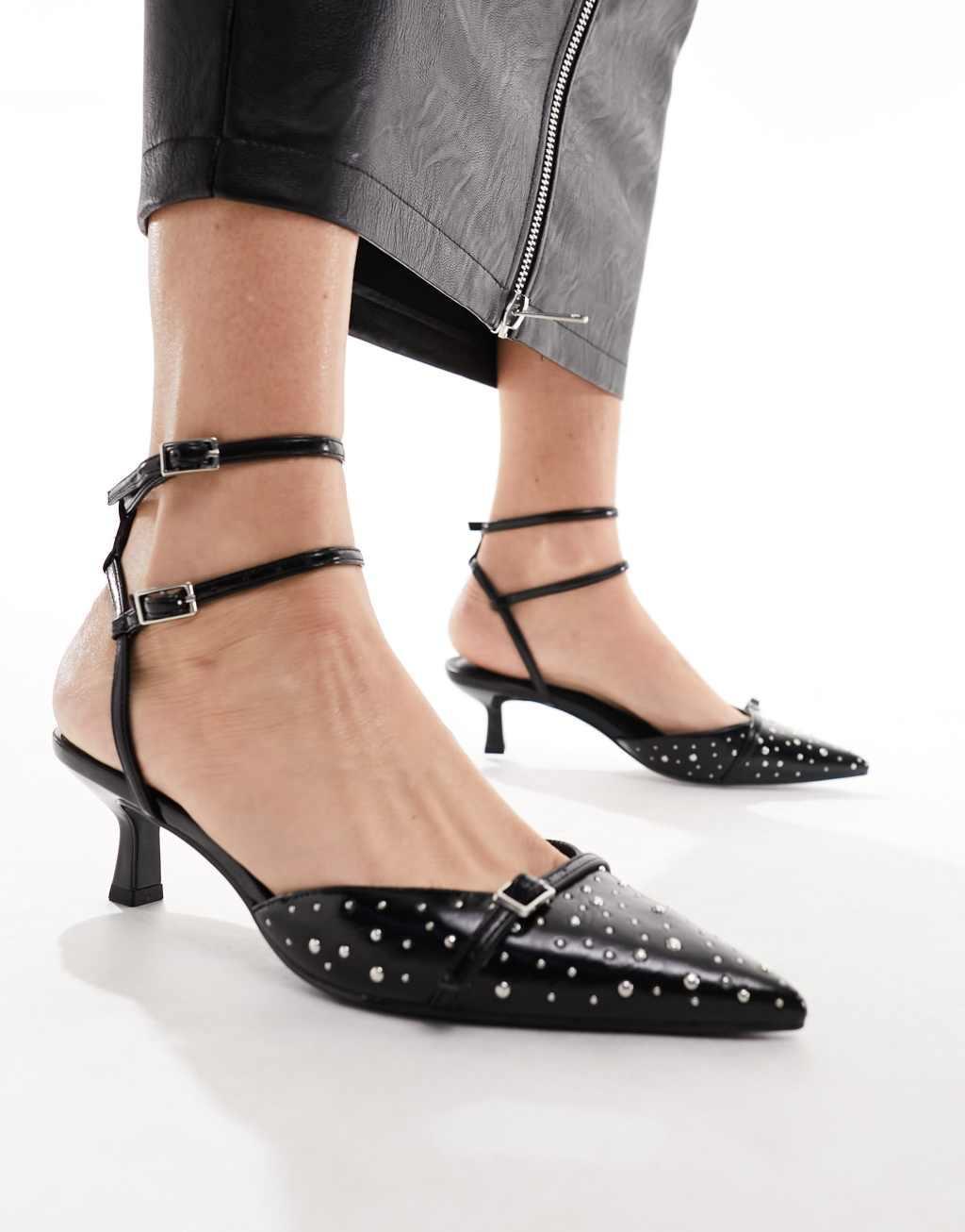ASOS DESIGN Salsa studded slingback kitten heeled shoes Product Image