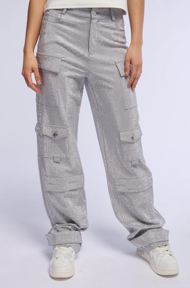 AMMO BONNE SOIREE RHINESTONE CARGO PANTS IN GREY Product Image