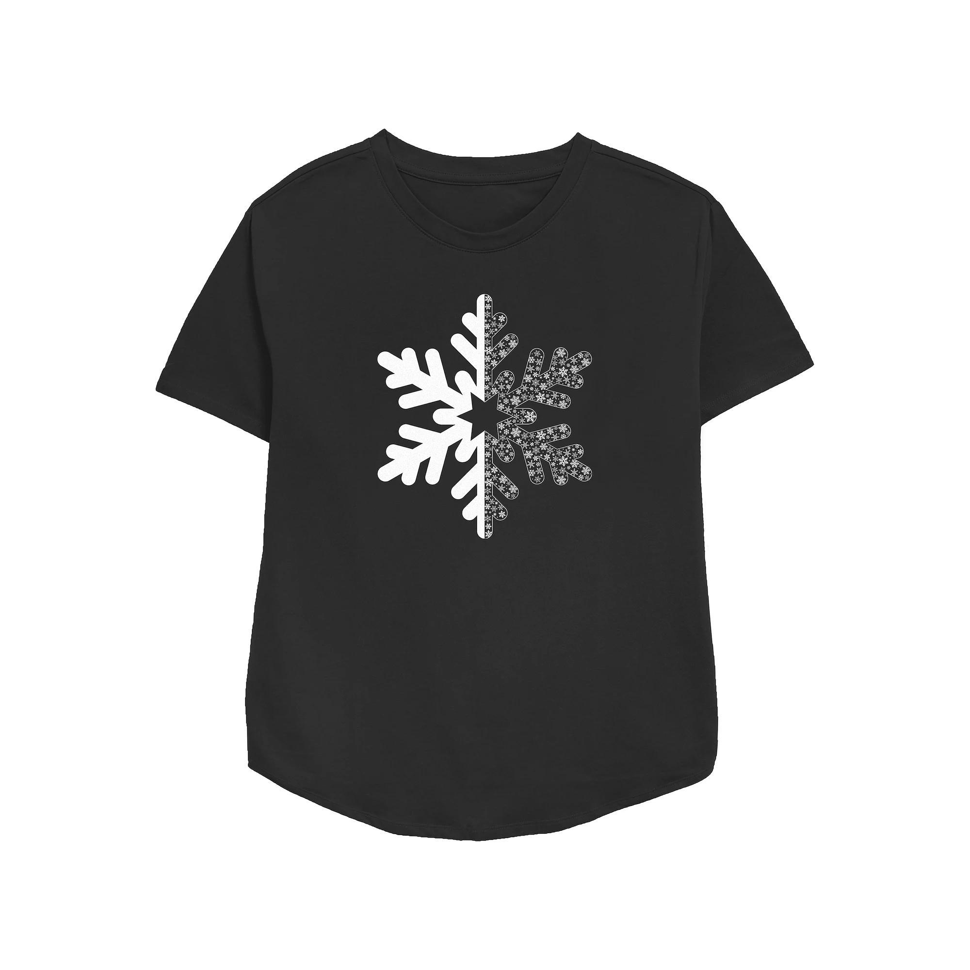 Women's Snowflake Relaxed Fit Graphic Tee, Size: XS, Black Product Image