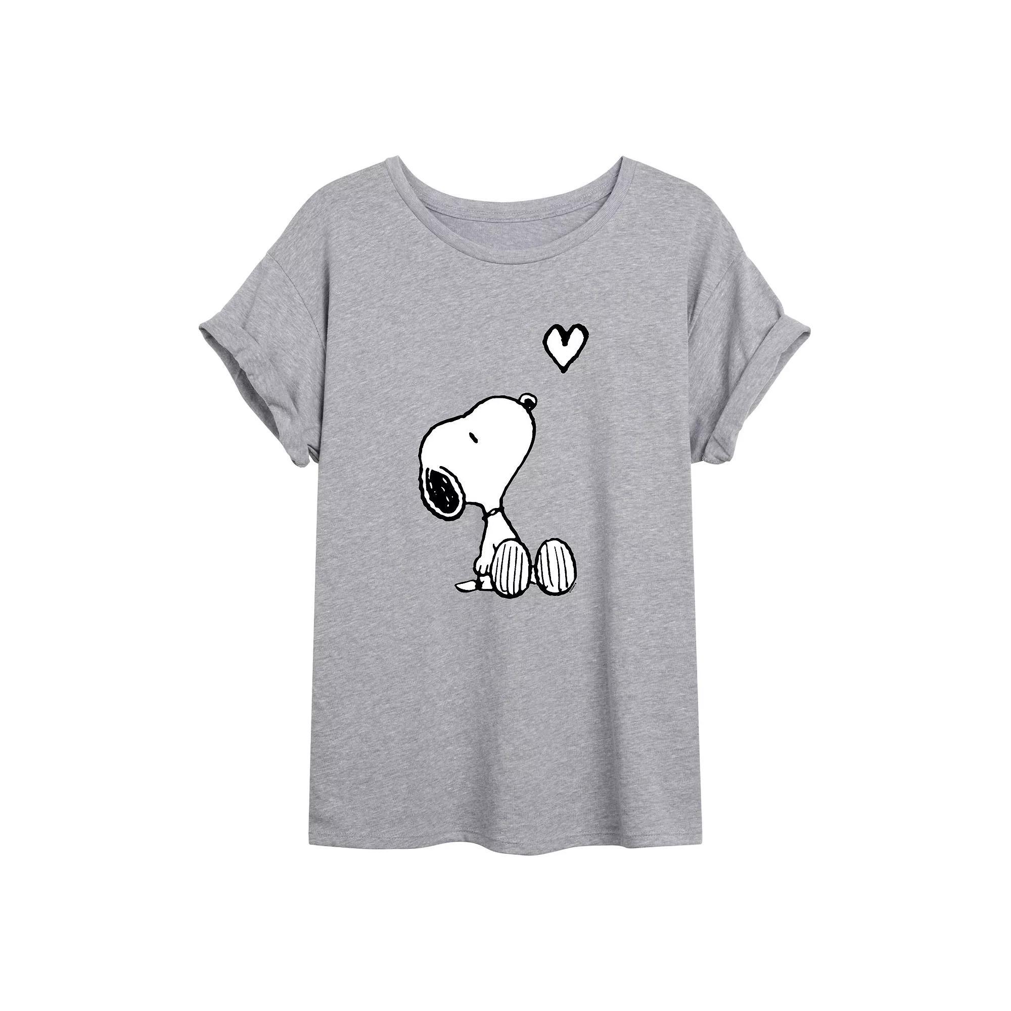 Juniors' Peanuts Snoopy Heart Oversized Tee, Girl's, Size: XXL, Grey Product Image