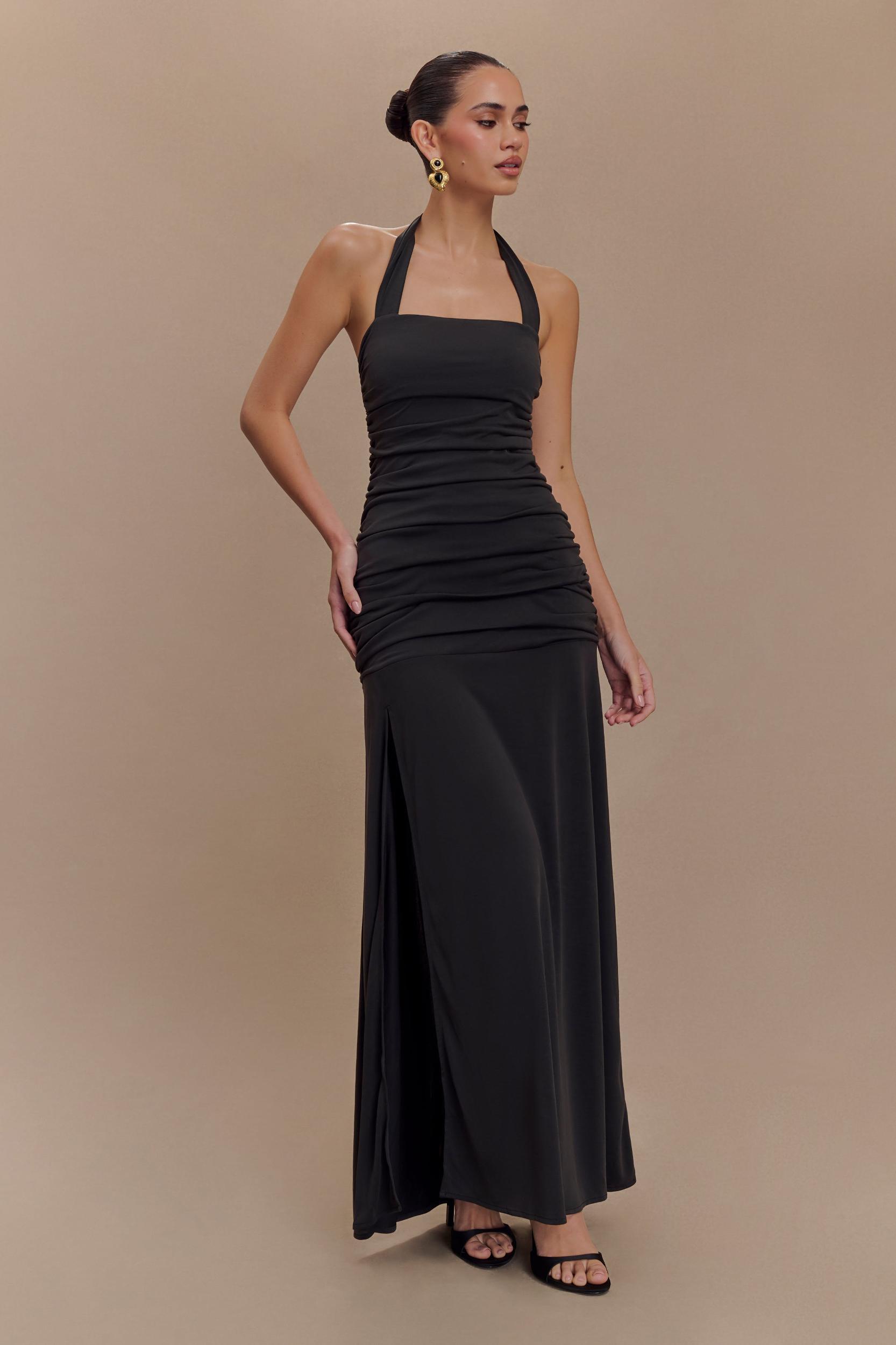Bentley Peached Jersey Halter Maxi Dress - Black Product Image