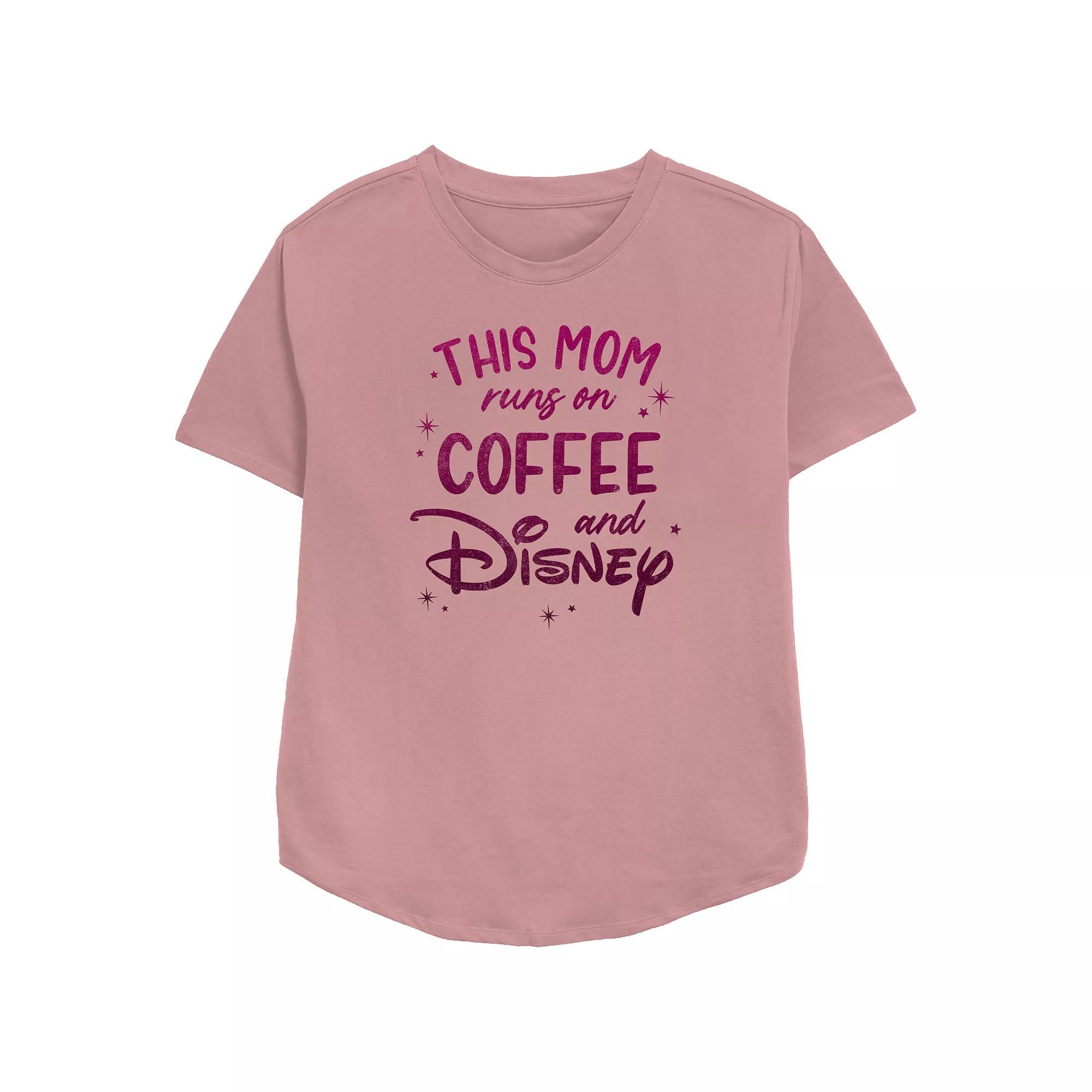 Disney This Mom Runs On Coffee And Disney Women's Relaxed Fit Graphic Tee, Size: Medium, Pink Product Image