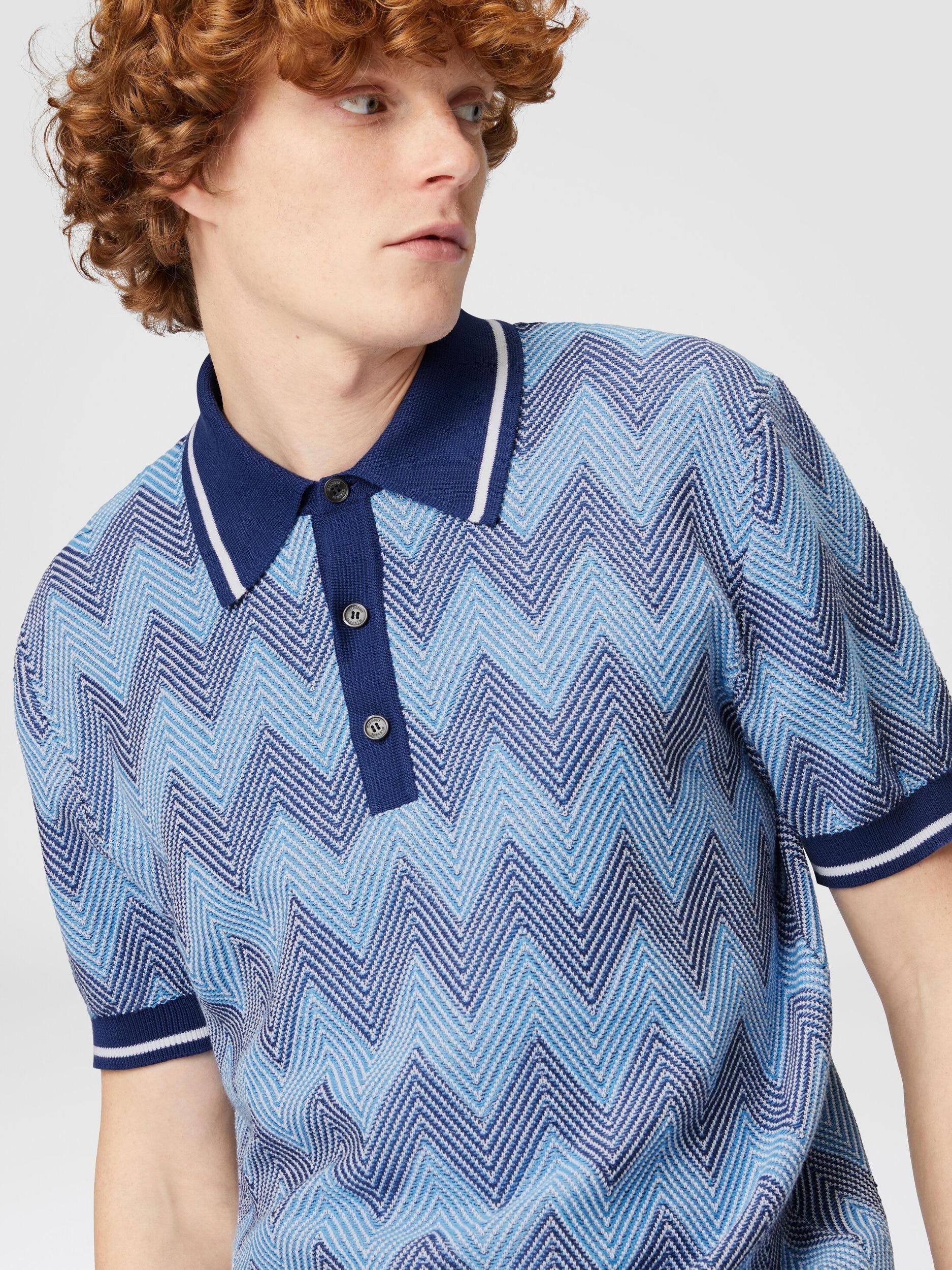 Short-sleeved polo shirt in zigzag cotton with contrasting trim Product Image