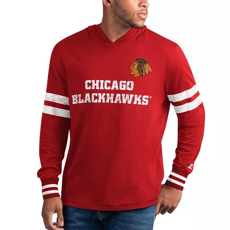 Mens Starter /White Chicago Blackhawks Offense Hoodie Long Sleeve T-Shirt Product Image