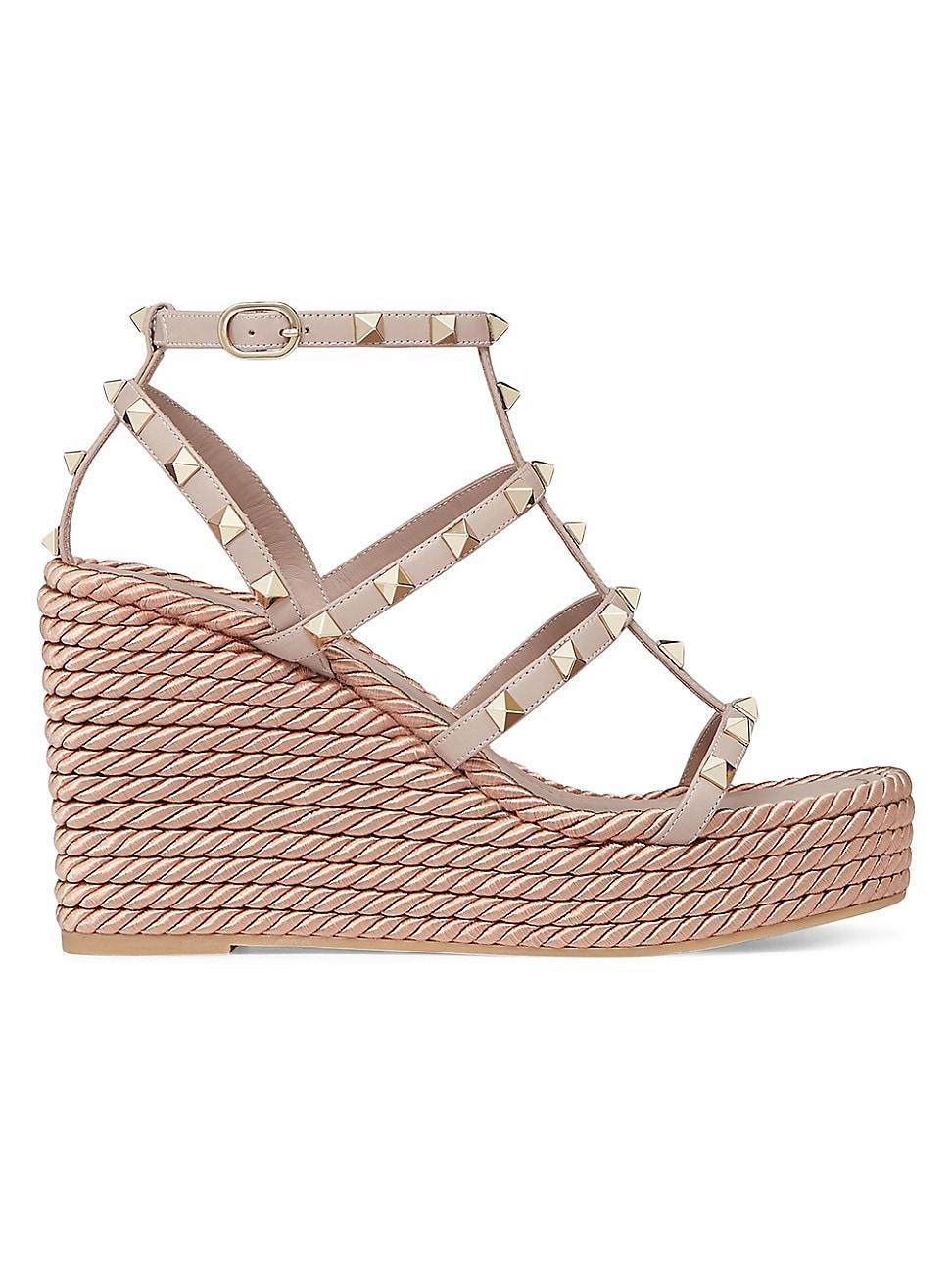Rockstud Leather Wedge Espadrille Sandals Product Image
