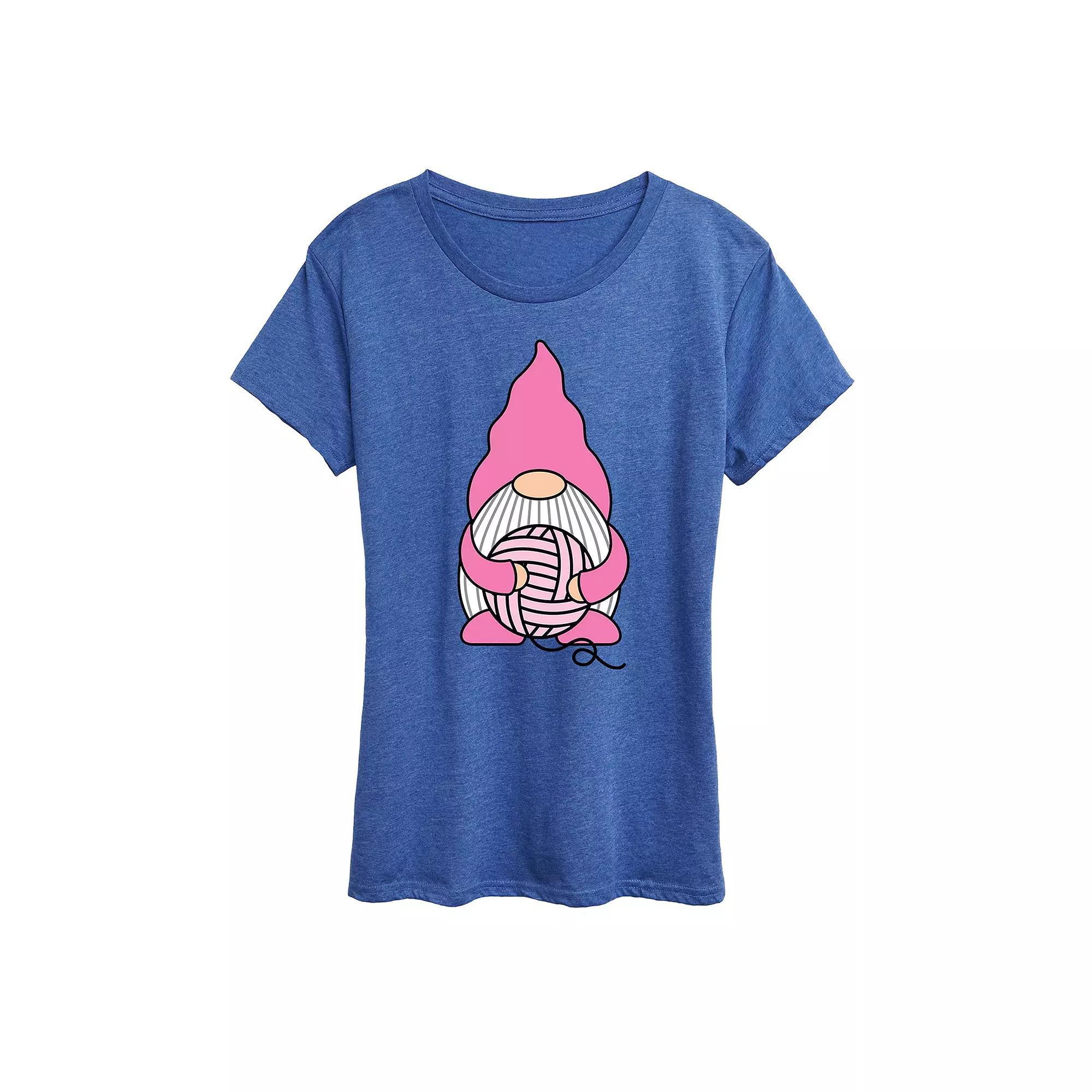 Womens Knitting Gnome Graphic Tee Grey Royal Blue Product Image