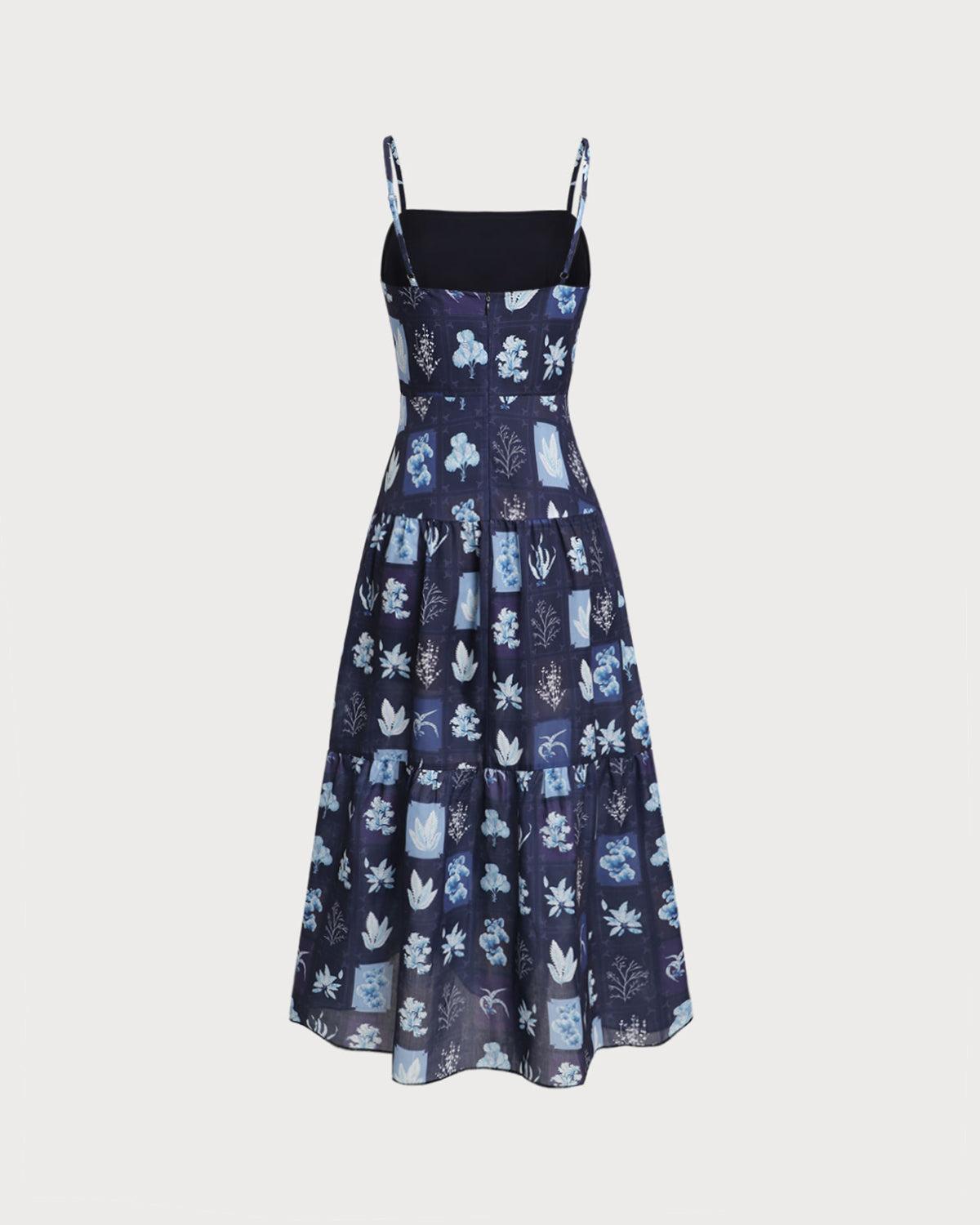 Blue Floral Ruched Bohemian Slip Maxi Dress Product Image