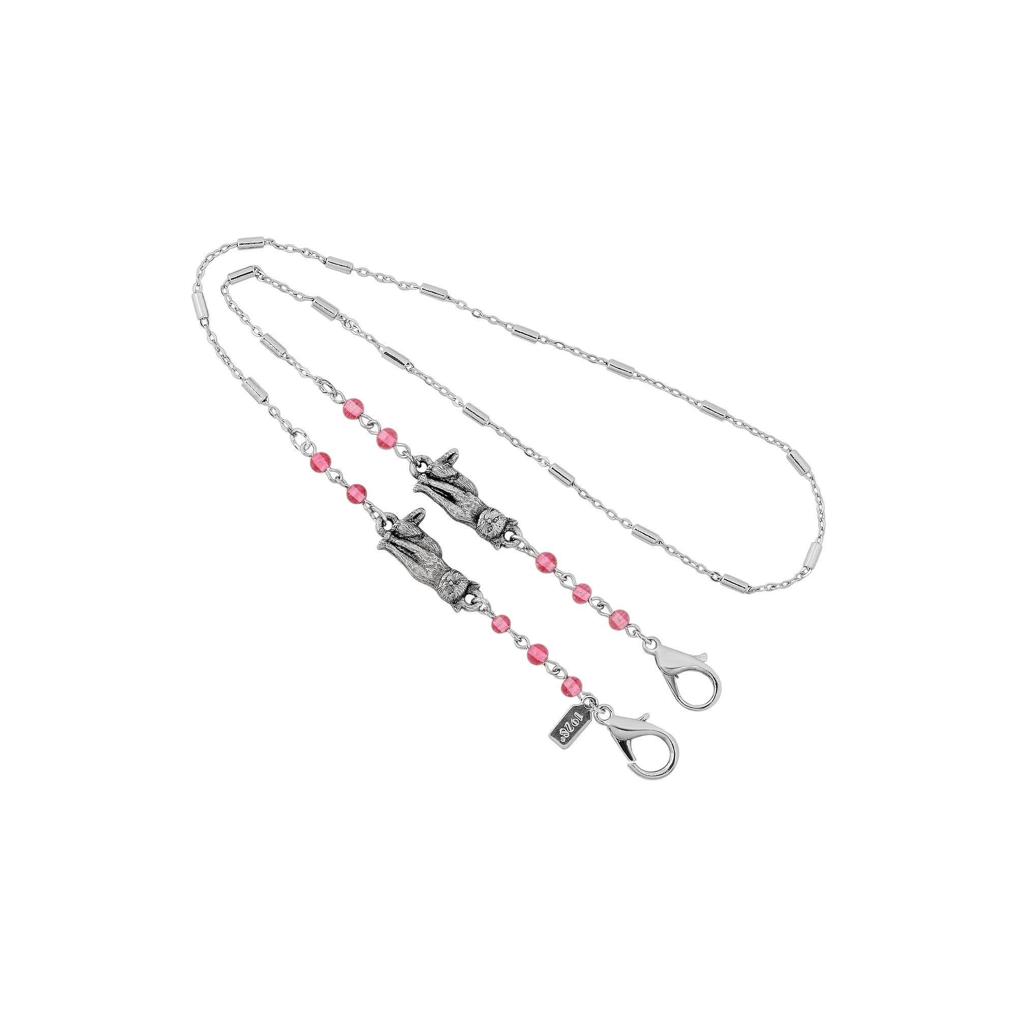 1928 Silver Tone Pink Bead & Cat Mask Holder, Womens Product Image