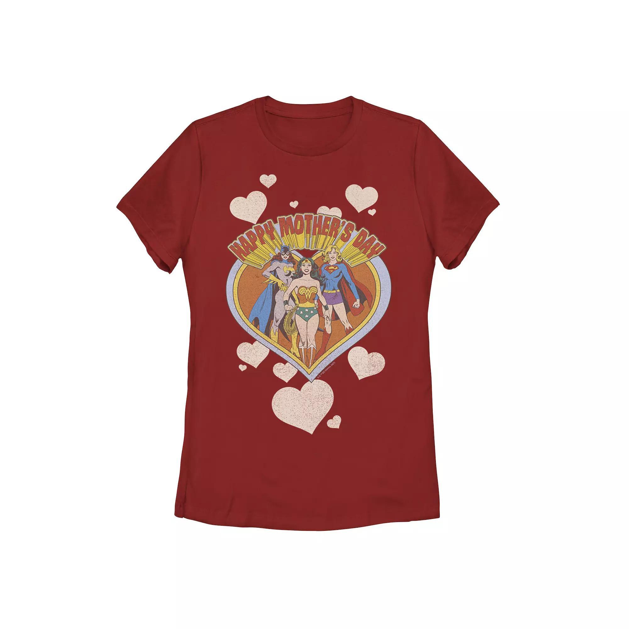 Juniors' Justice League Wonder Woman Mother's Day Heart Graphic Tee, Women's, Size: Medium, Red Product Image