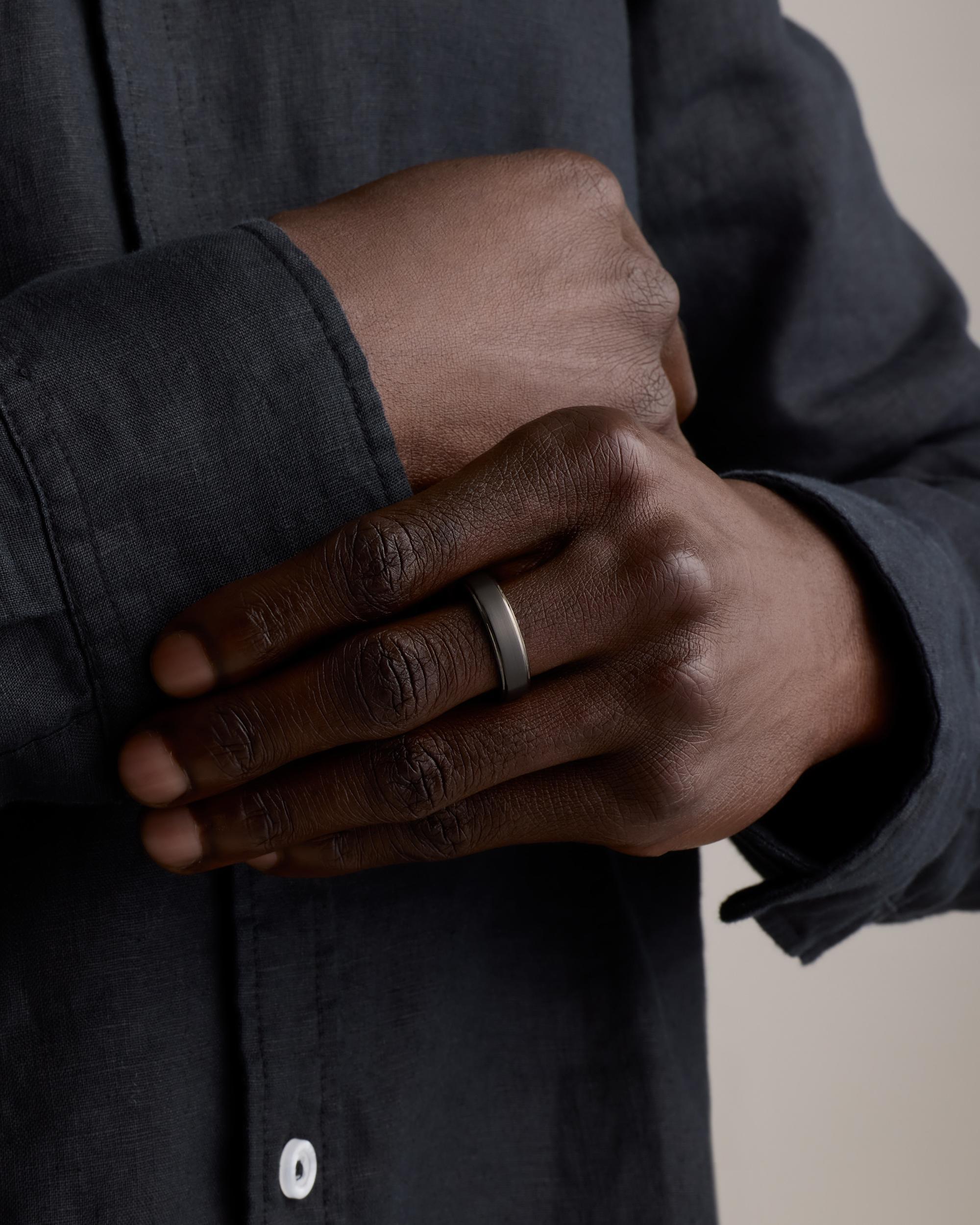 Quince | Men's Tungsten Carbide Brushed Step Edge Band Rings Product Image