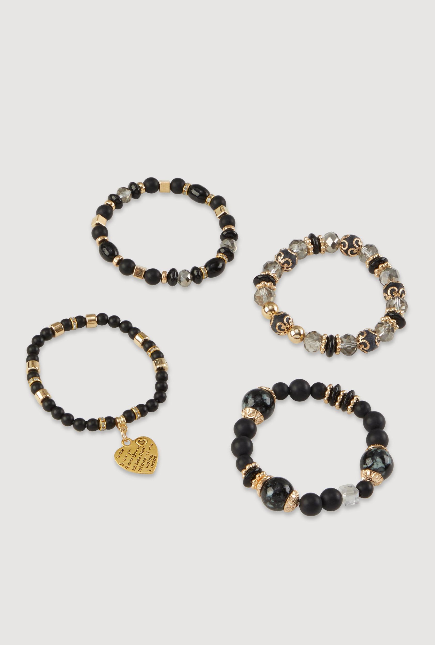 Heart Charm Beaded Stretch Bracelets Set of 4 Male Product Image