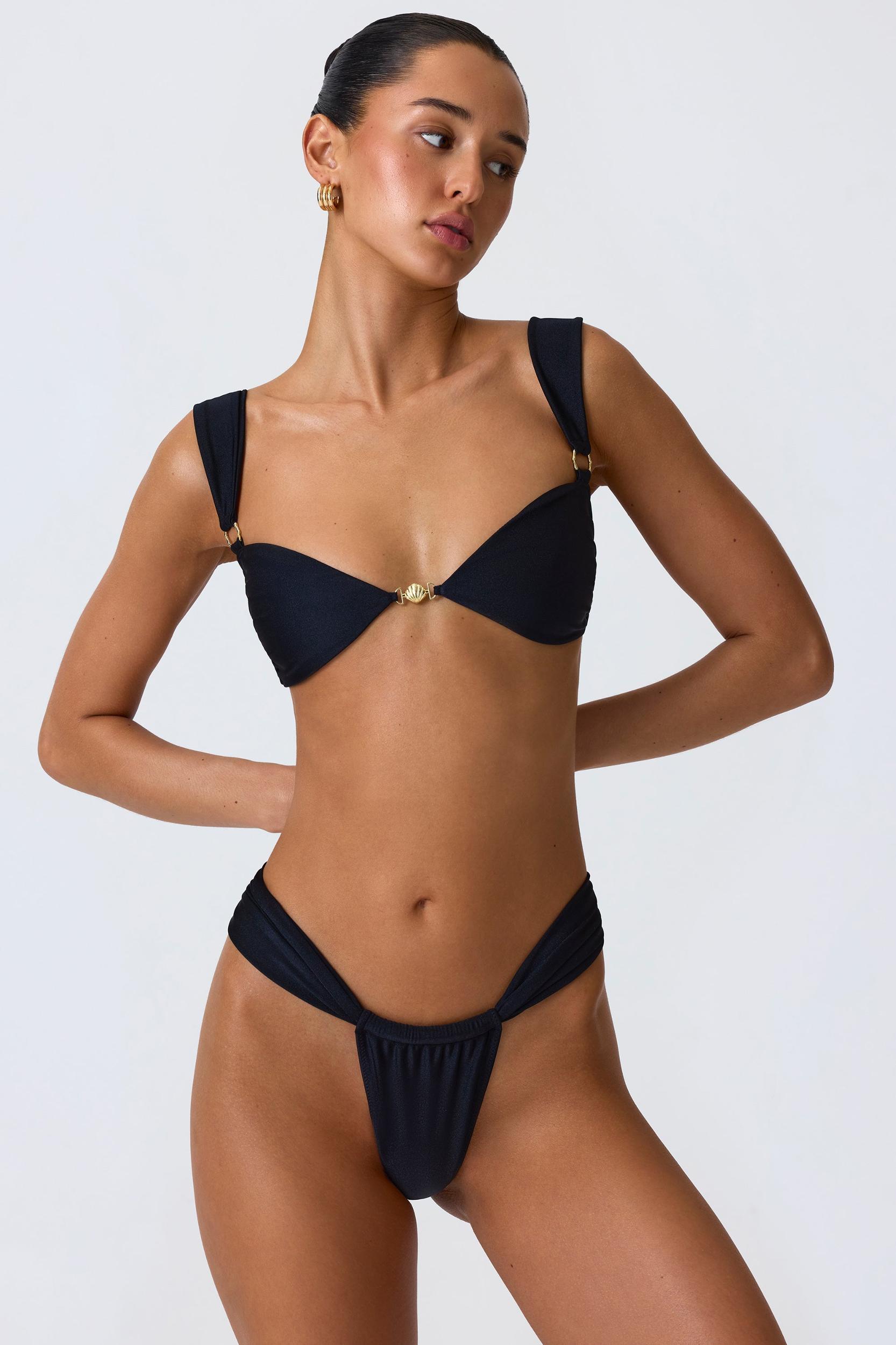 Ruched Cheeky Bikini Bottoms in Black Product Image