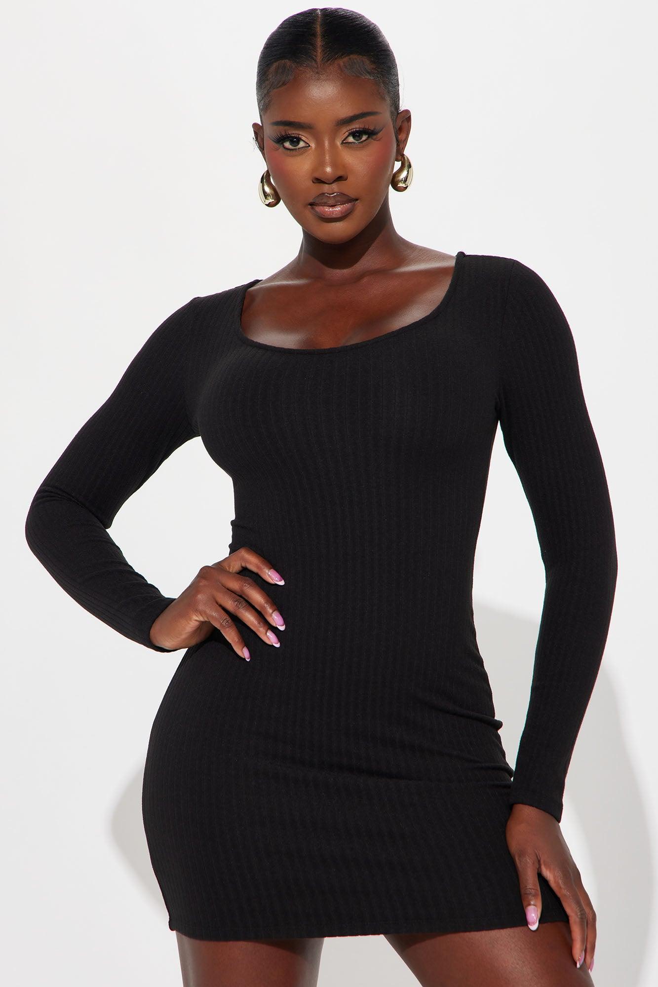 Ony Ribbed Bodycon Mini Dress - Black Product Image