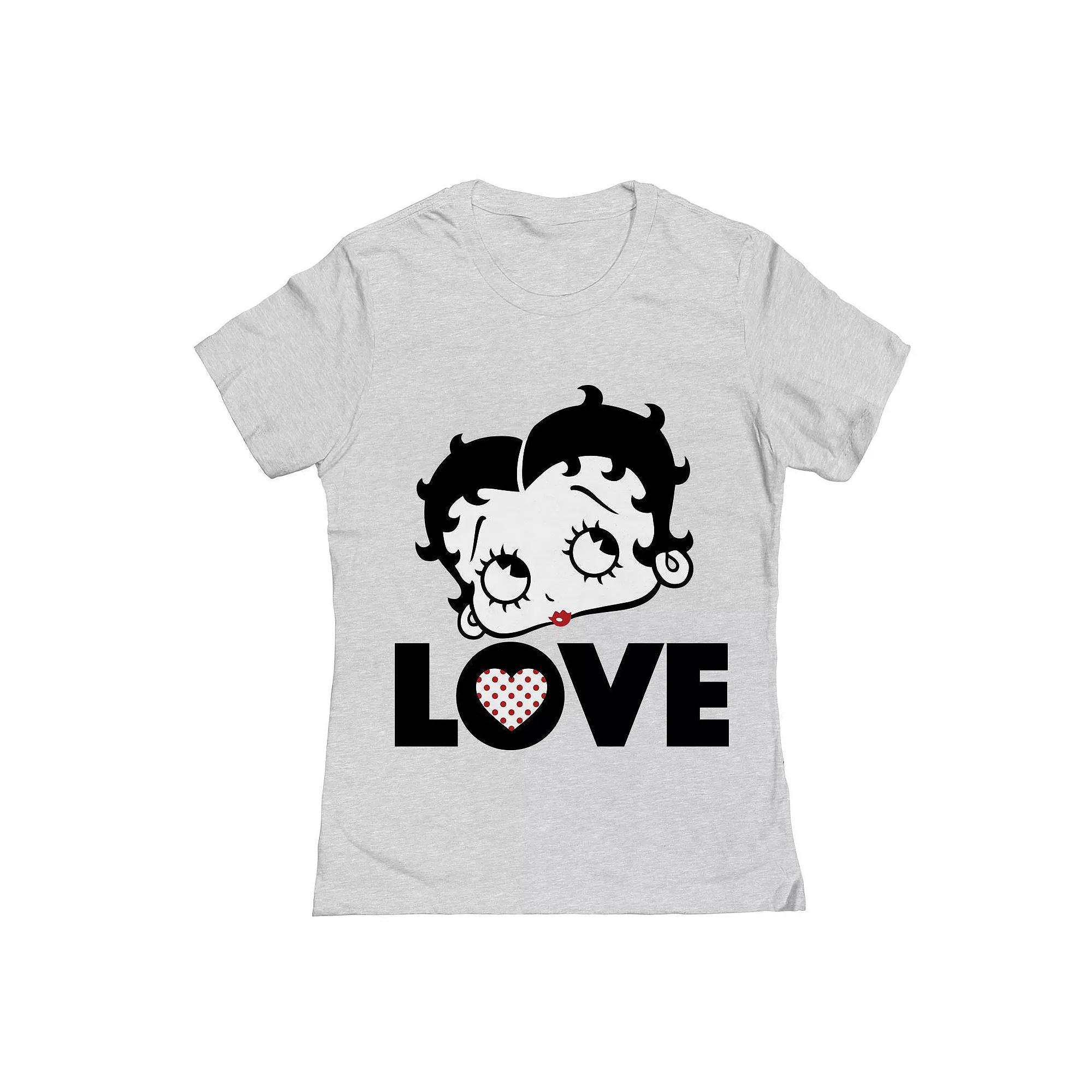 Junior's Betty Boop Love Face Polka Heart Valentine's Day Graphic Tee, Women's, Size: XXL, Grey Gray Product Image