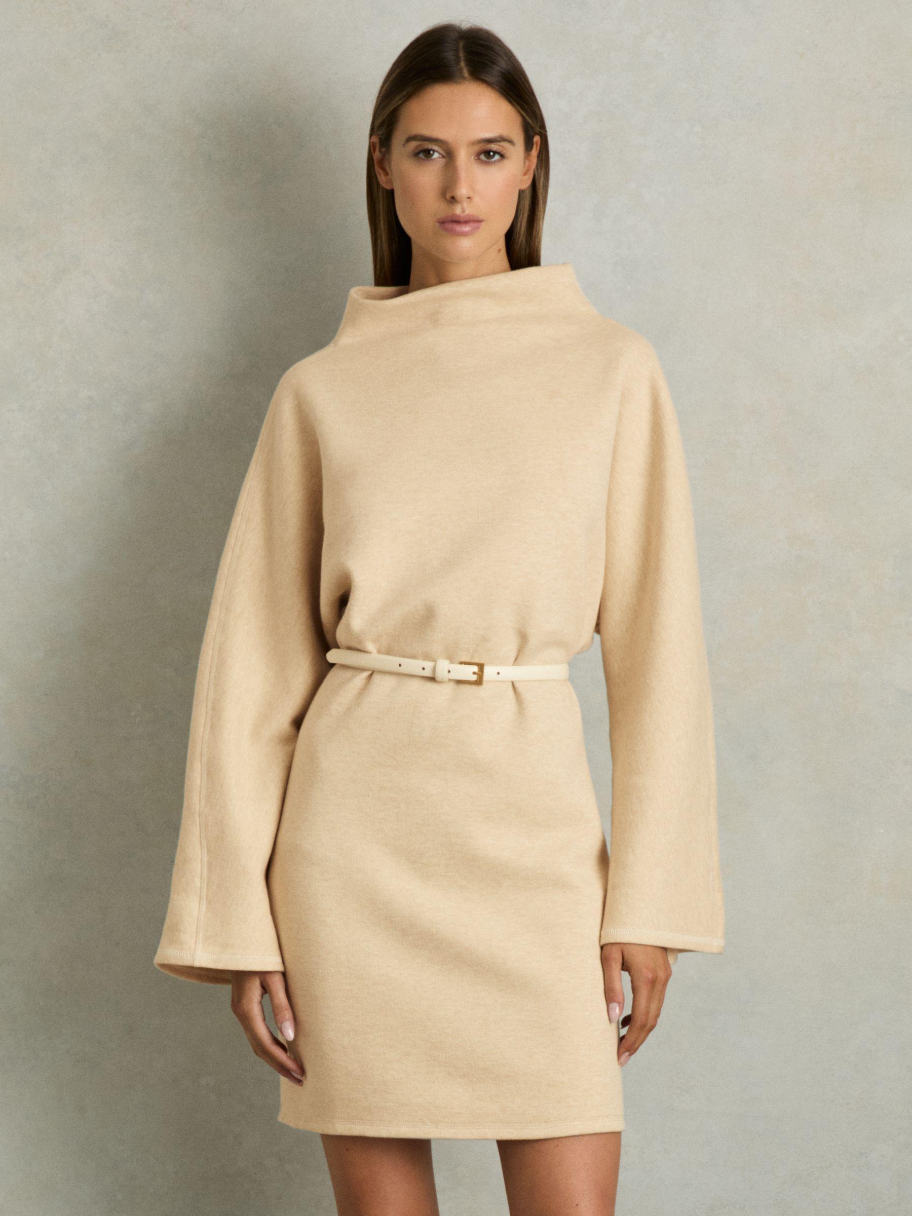 Cotton-Blend Jersey Funnel-Neck Dress in Cream Product Image