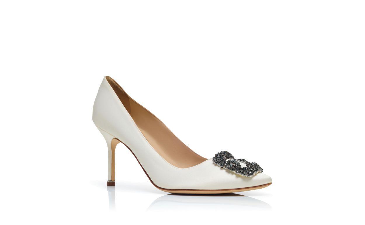 HANGISI 90 White Satin Jewel Buckle Pumps Product Image