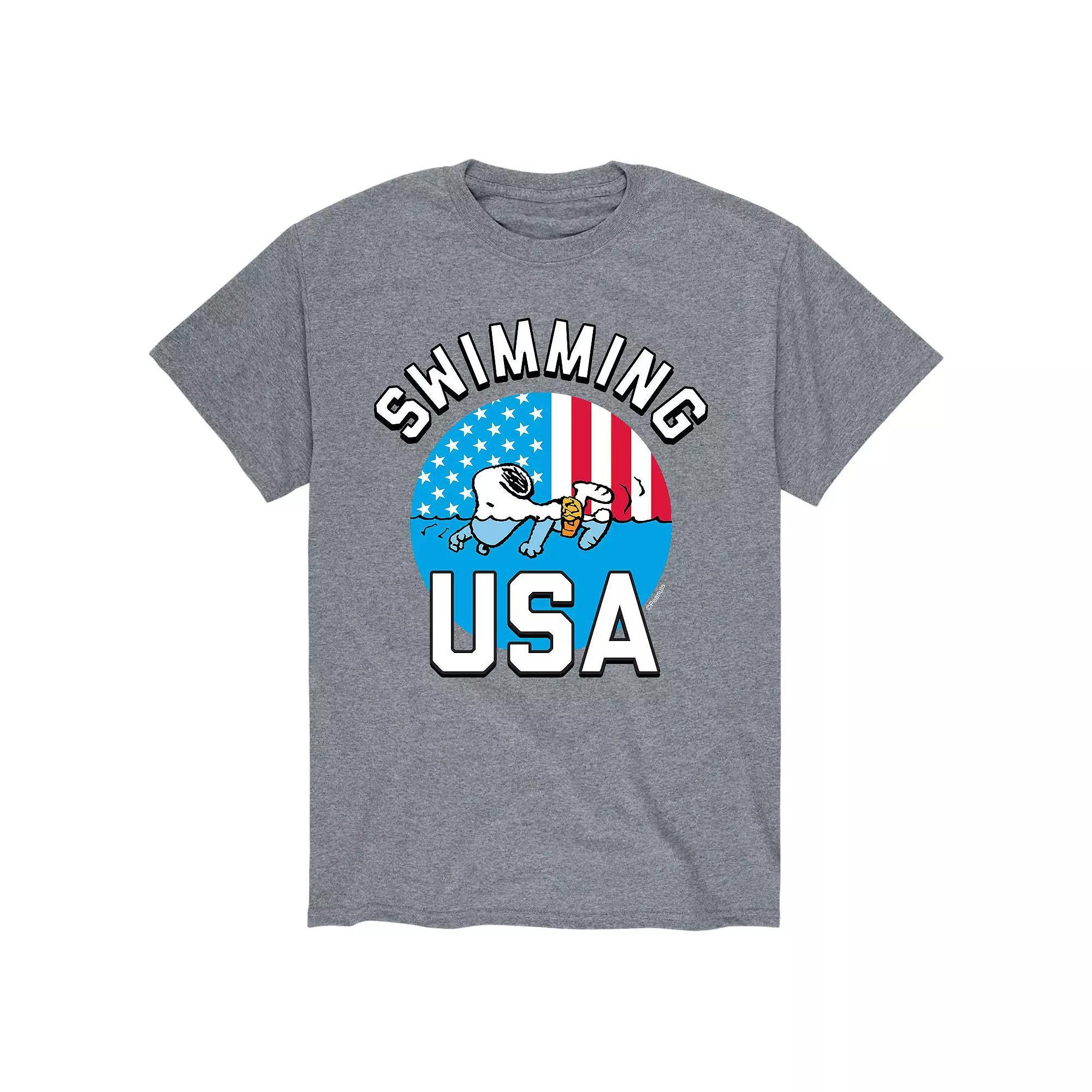 Mens Peanuts Snoopy Swimming USA Tee Product Image
