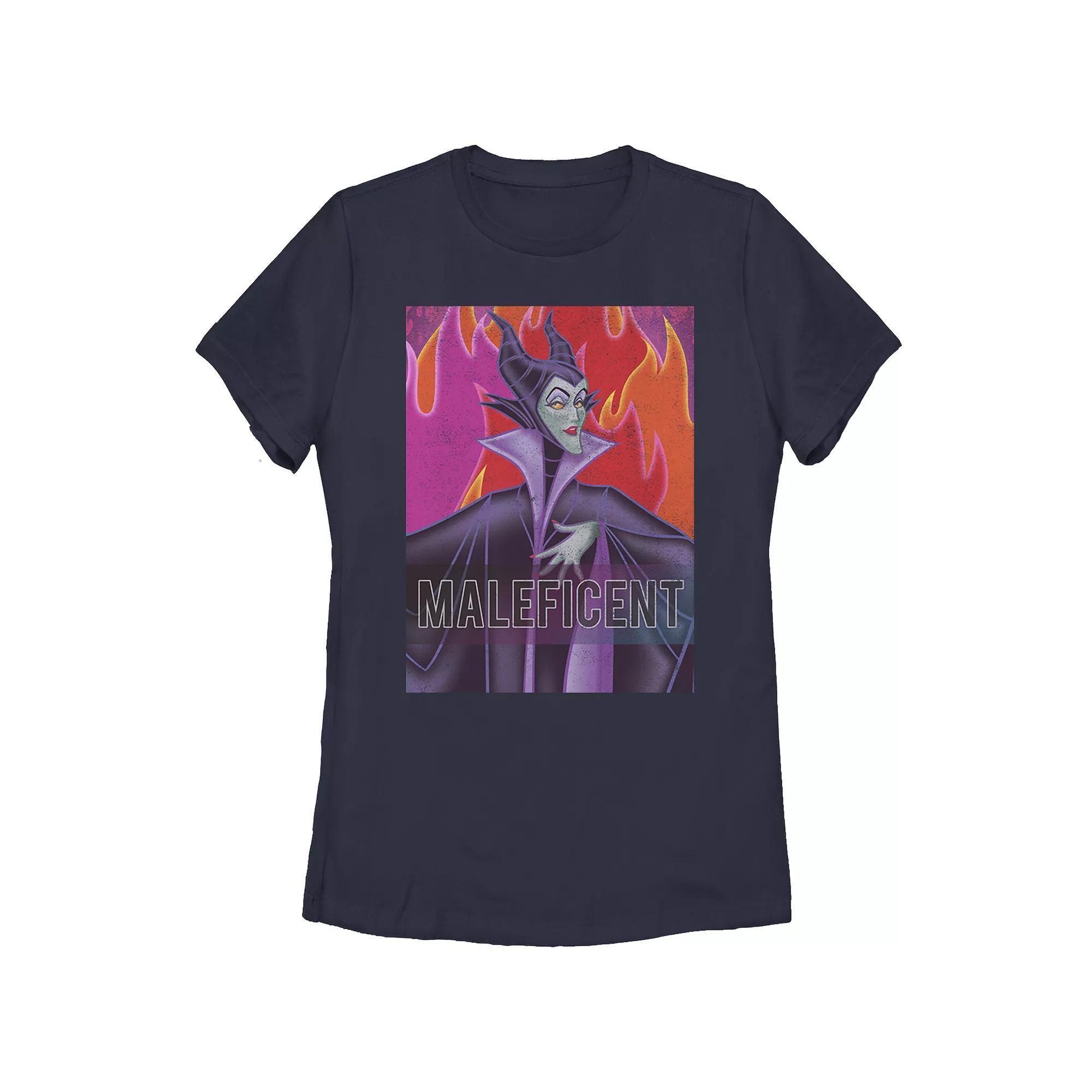 Disney Villains Sleeping Beauty Maleficent Flames Background Juniors' Graphic Tee, Girl's, Size: Small, Blue Product Image