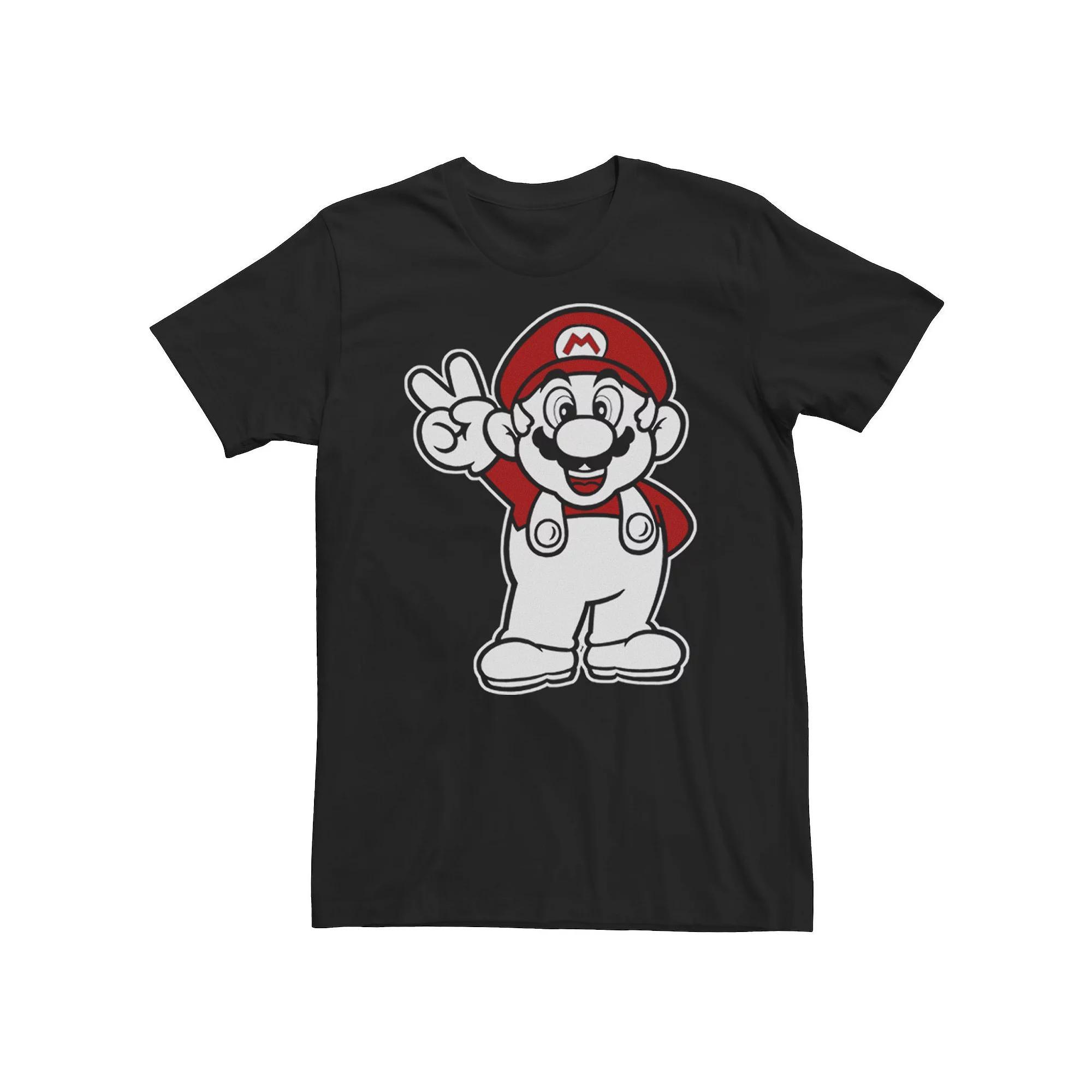 Big & Tall Nintendo Super Mario Red And White Peace Sign Fleece Tee, Men's, Size: XL Tall, Black Product Image