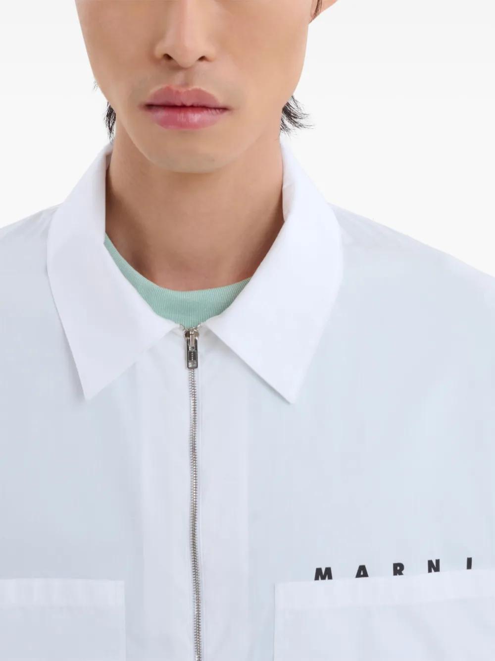 logo-print zip-up cotton shirt Product Image