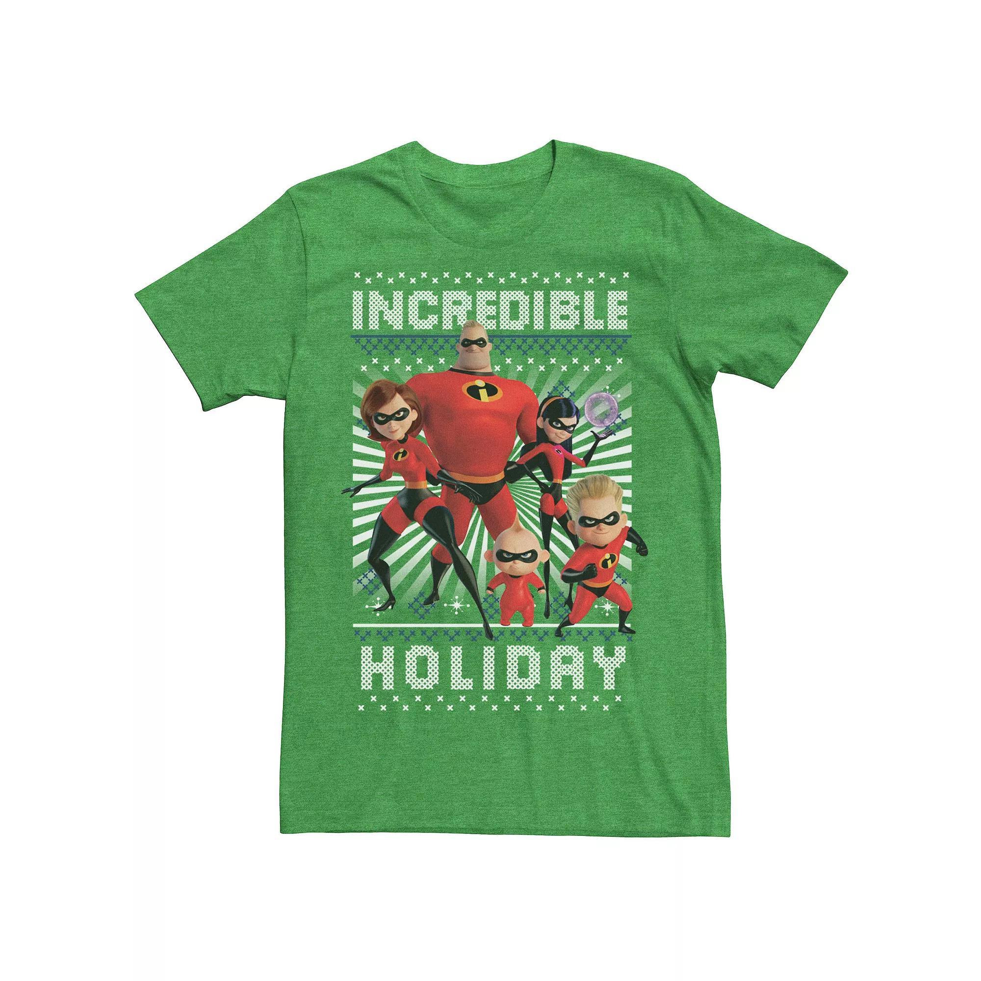 Disney / Pixars Incredibles 2 Mens Holiday Christmas Graphic Tee Kelly Grey Product Image