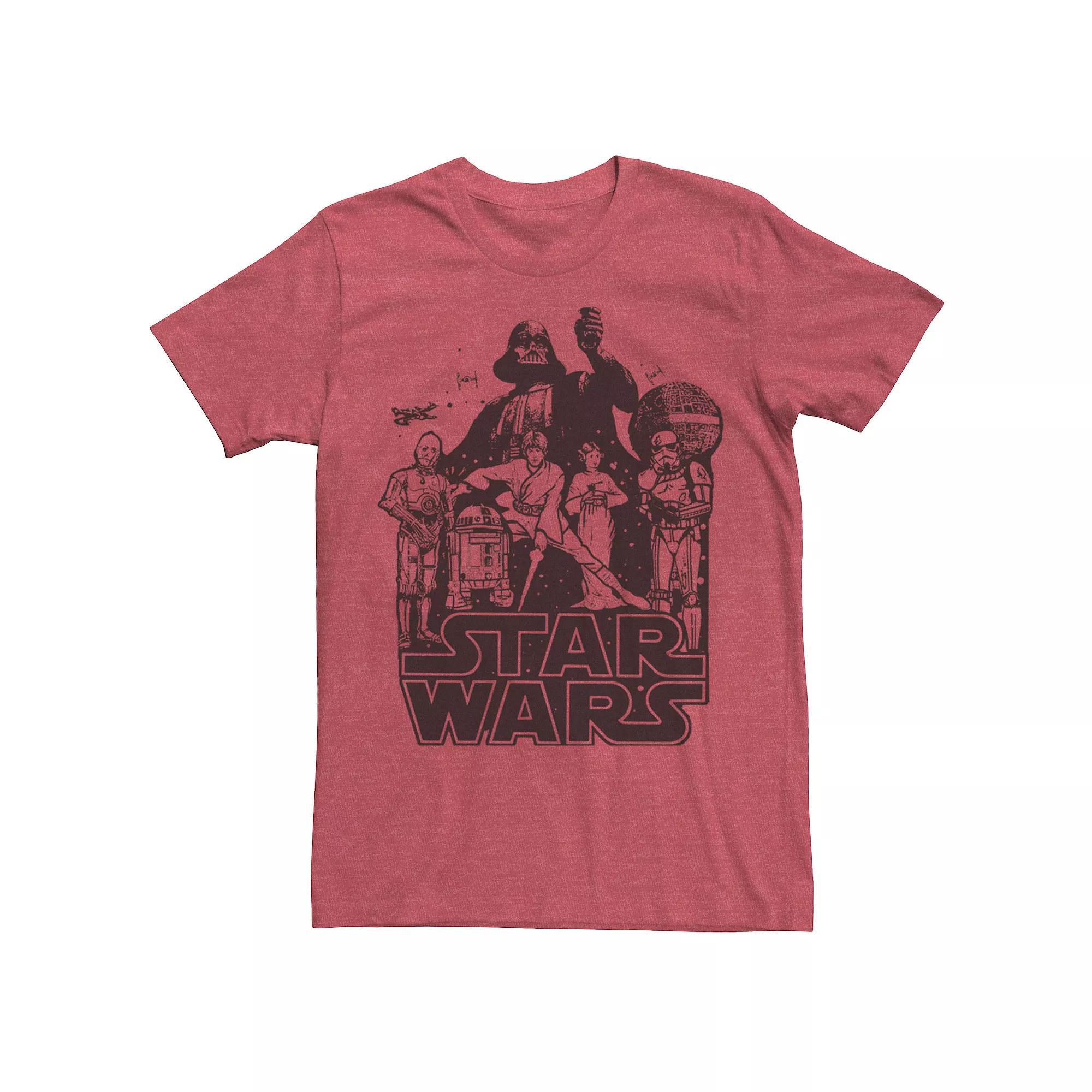 Men's Star Wars Group Shot Outline Logo Tee, Size: XL, Red Grey Product Image