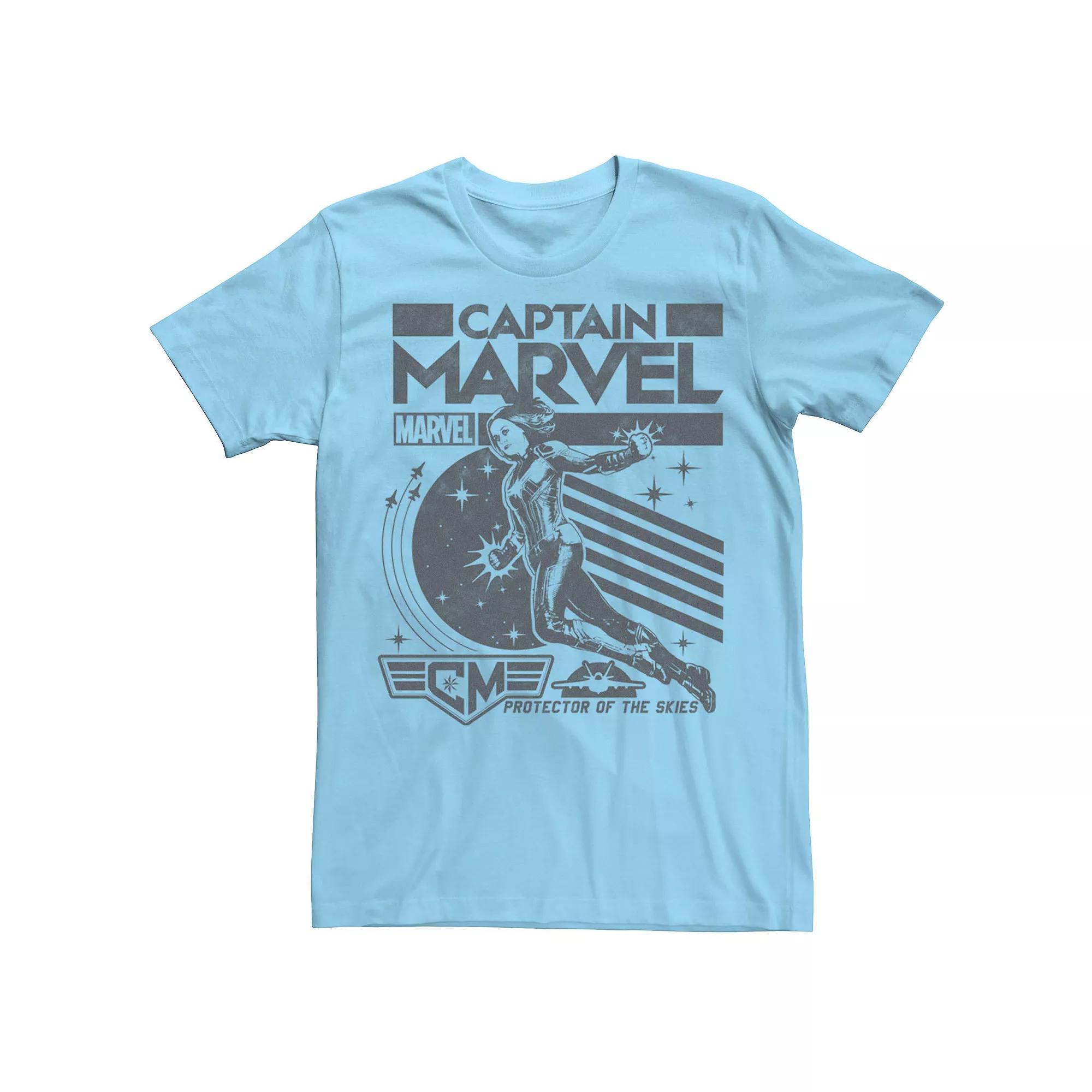 Men's Marvel Captian Marvel Black And White Poster Tee, Size: Large, Light Blue Product Image