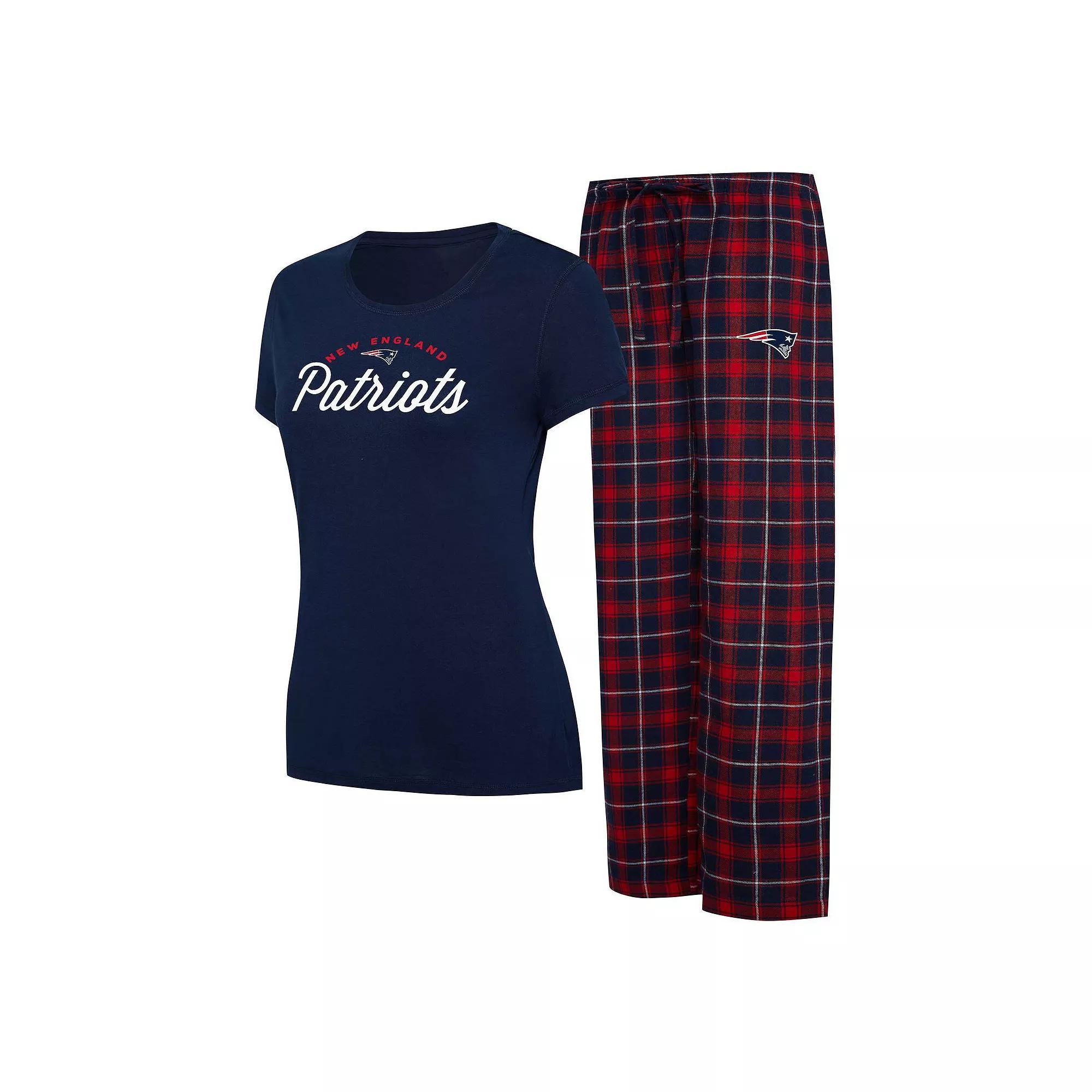 Women's Concepts Sport Navy New England Patriots Plus Size Badge T-Shirt & Flannel Pants Sleep Set, Size: 2XL, Blue Product Image