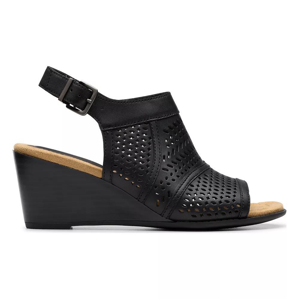 Clarks® Women's Emmalae Hope Leather Wedge Sandals, Size: 5.5, Black Leather Product Image