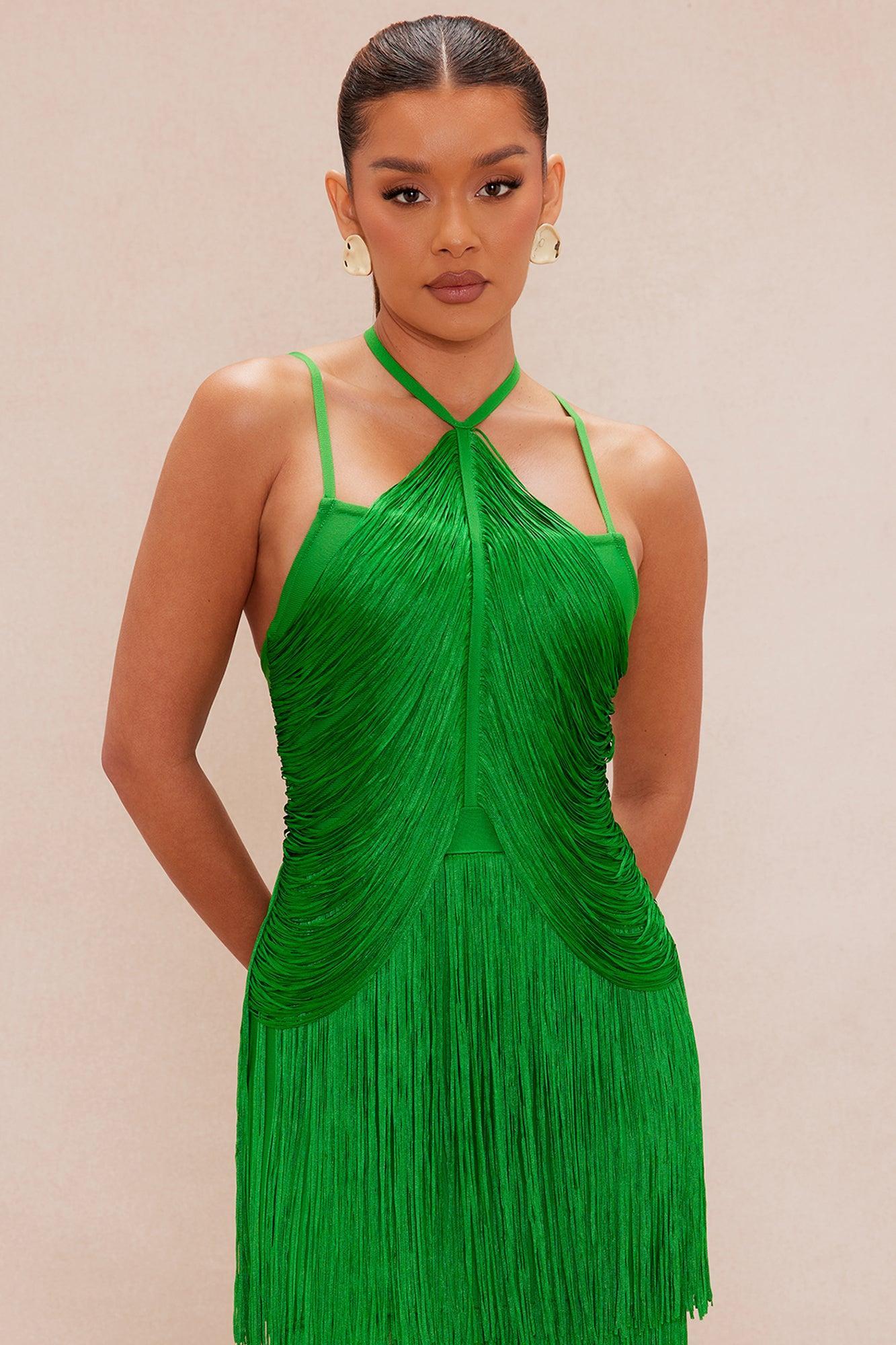 Julie Fringe Bandage Maxi Dress - Green Female Product Image