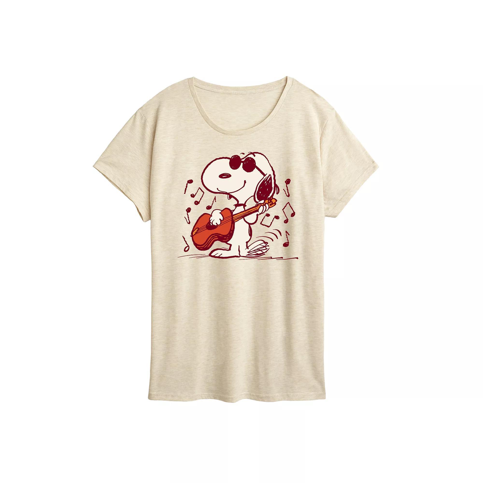 Womens Peanuts Snoopy Joe Cool Guitar Graphic Tee Grey Gray Product Image