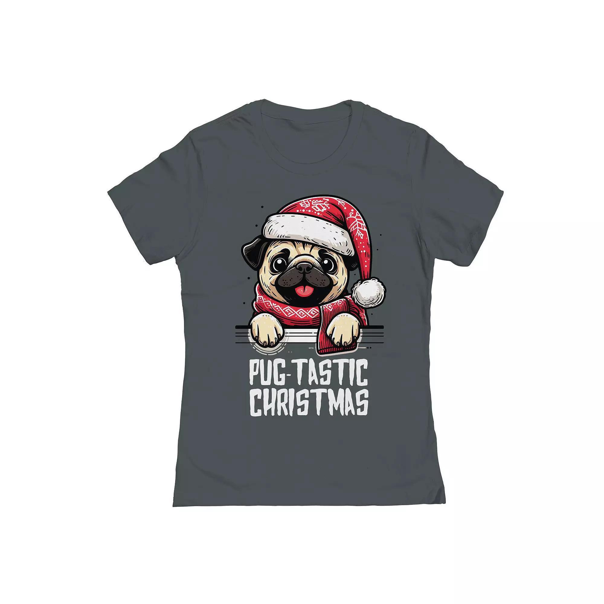 Junior's One Pugtastic Christmas Graphic Tee, Women's, Size: Large, Heavy Grey Product Image