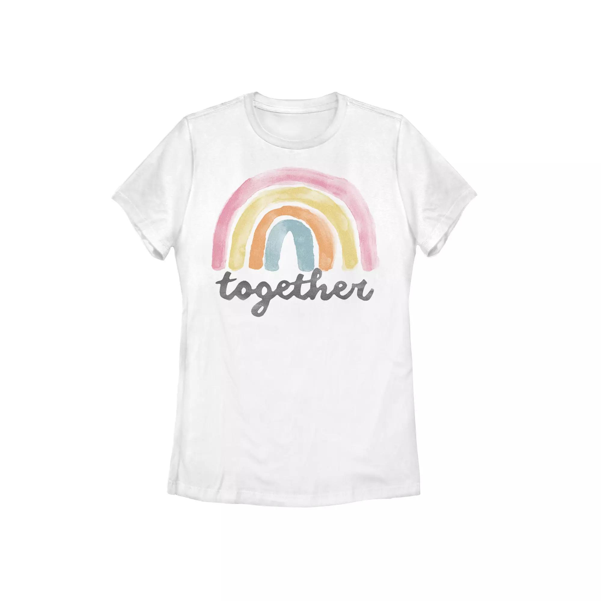 Juniors' Trendy Simple Rainbow Together Tee, Girl's, Size: XL, White Product Image