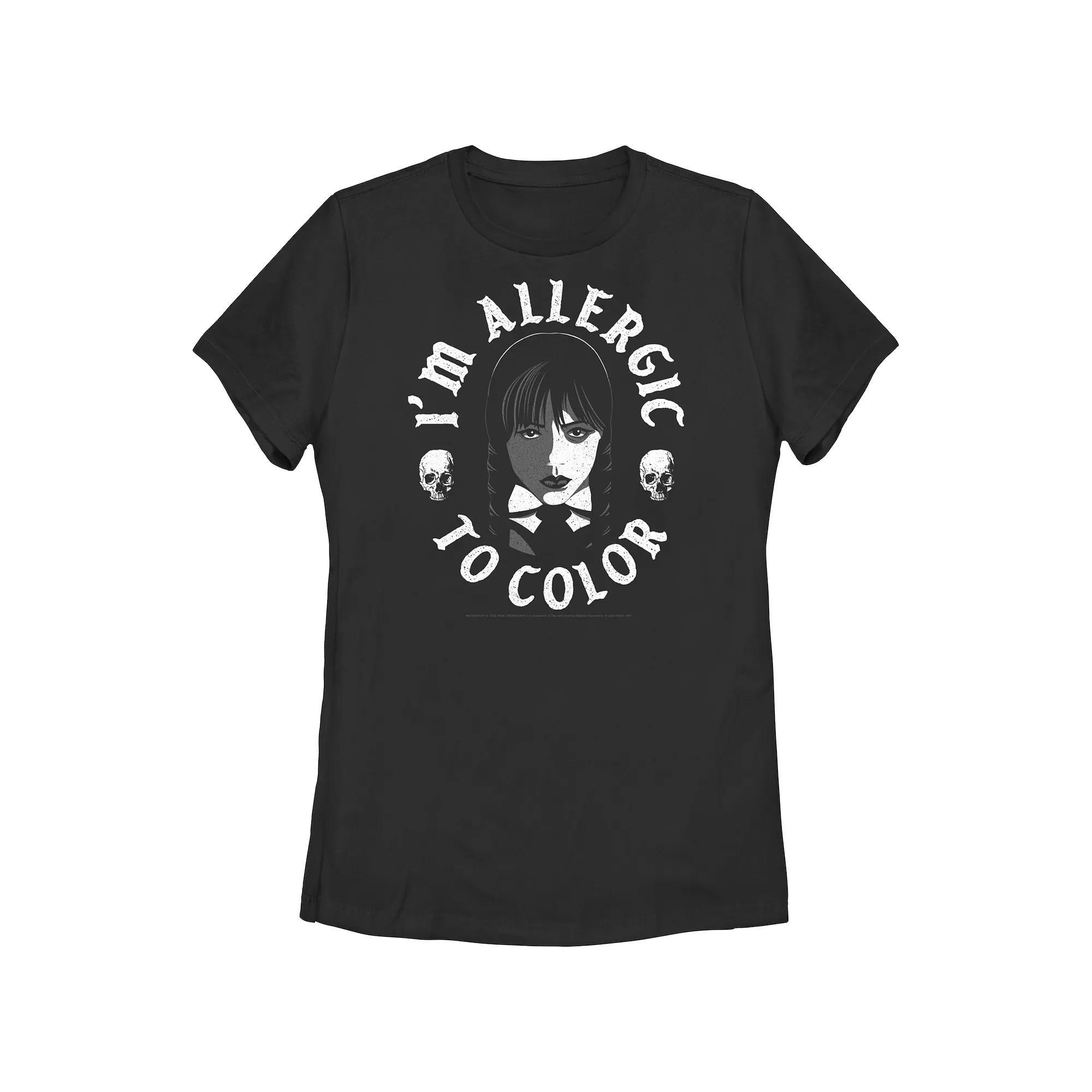 Juniors' Wednesday I'm Allergic To Color Graphic Tee, Girl's, Size: Small, Black Product Image
