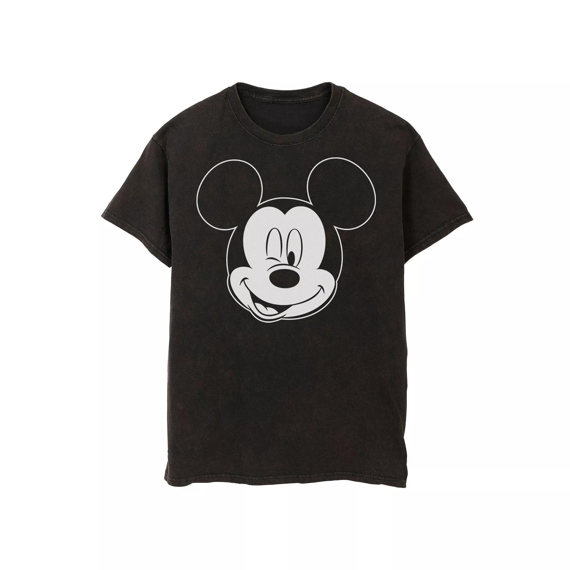 Men's Disney Mickey Mouse Large White Outline Winking Face Bomabrd Wash Tee, Size: XL, Black Product Image