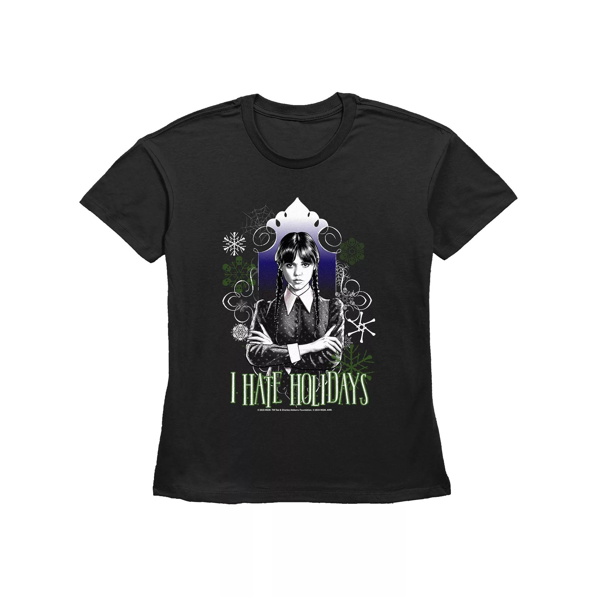 Women's Wednesday I Hate Holidays Graphic Tee, Size: XS, Black Product Image