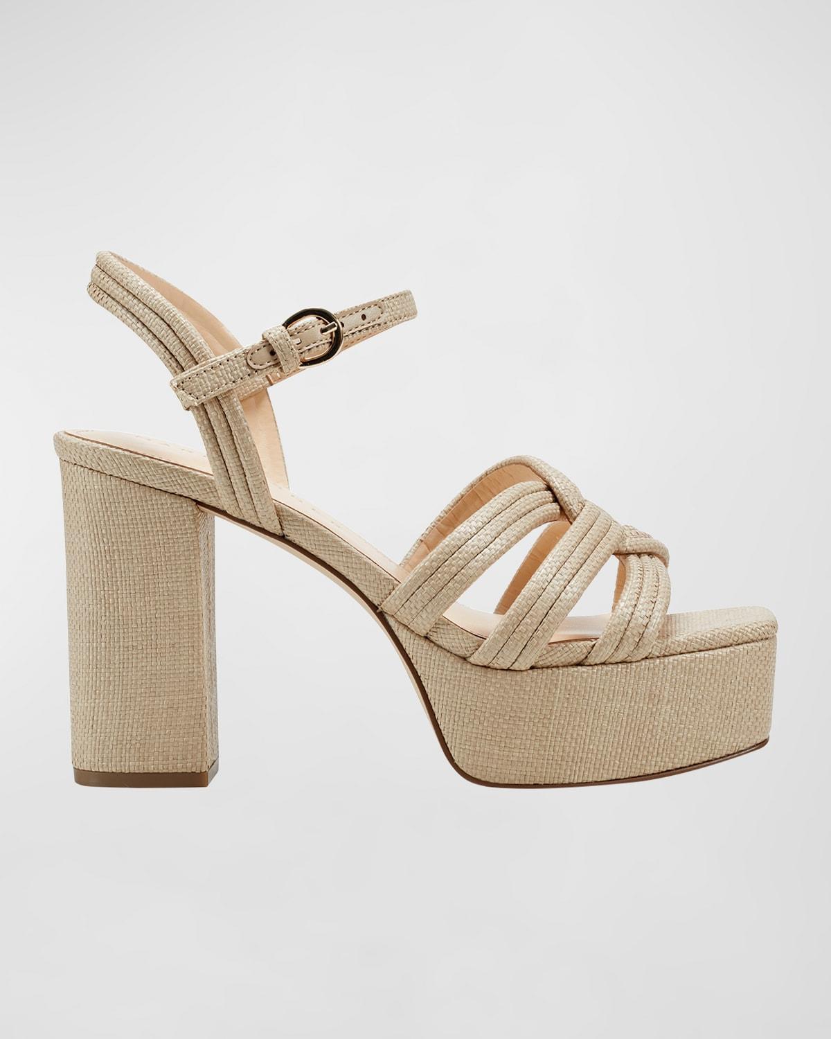 Leather Woven Ankle-Strap Platform Sandals Product Image