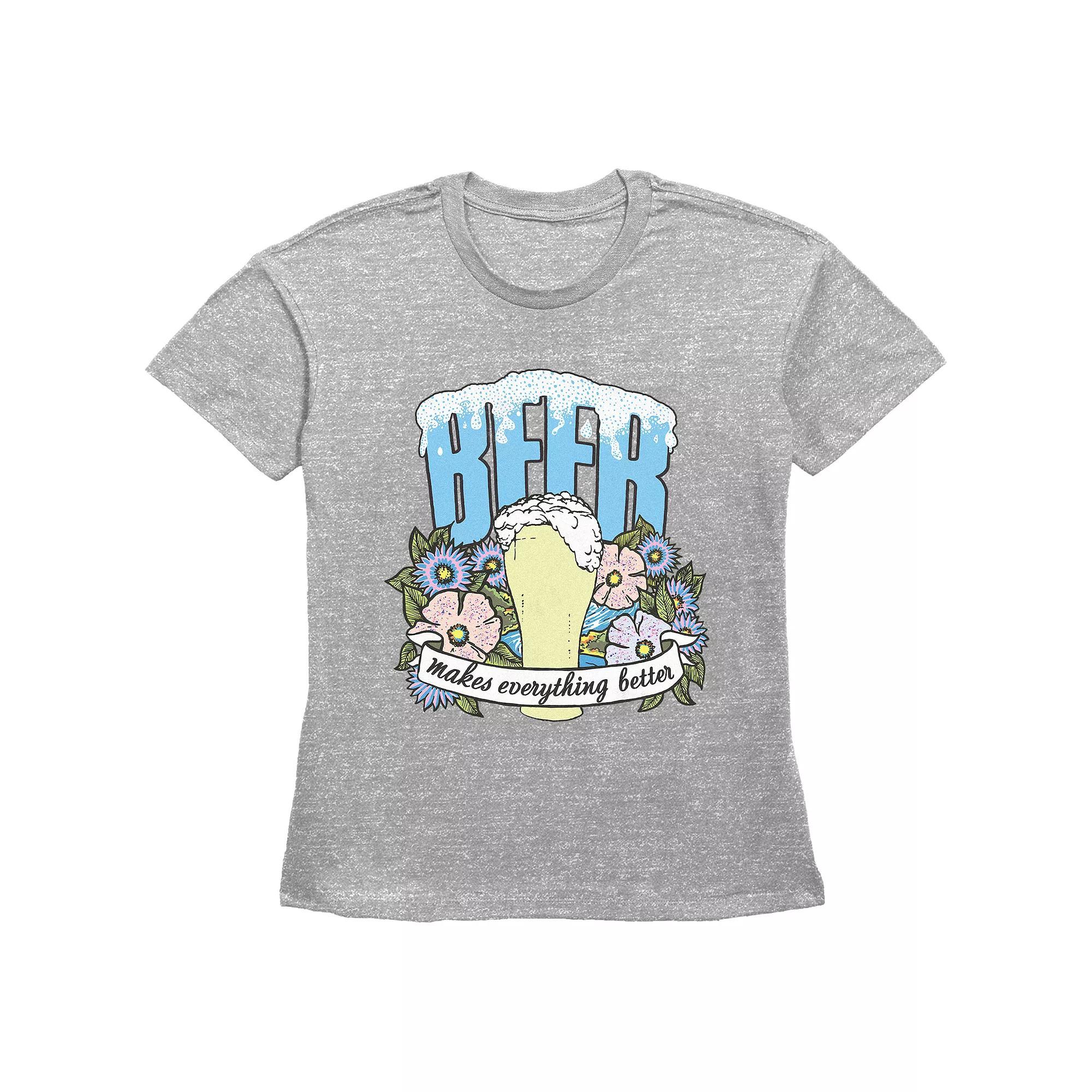 Women's Beer Makes Everything Better Basic Fit Graphic Tee, Size: XXL, Grey Gray Product Image