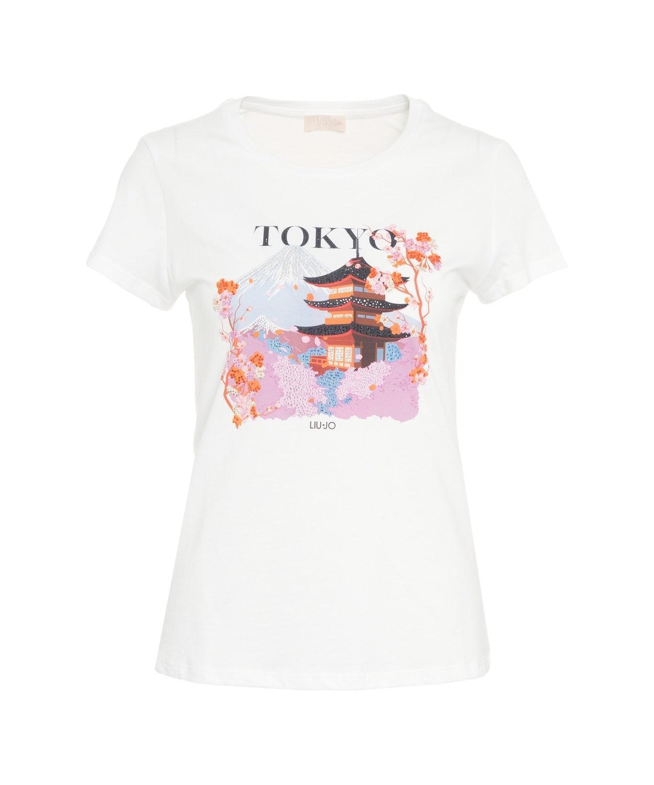 T-shirt with print and rhinestones Product Image